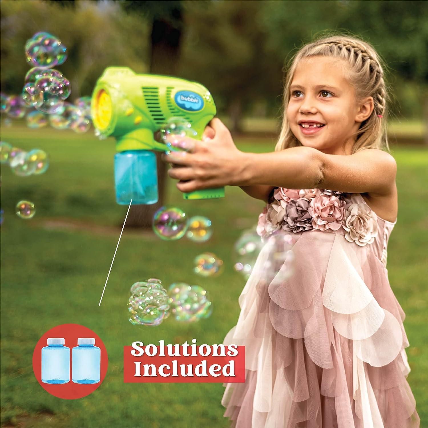 imageJOYIN 2 Bubble Guns with 2 Refill Solution 10 oz Total Bubbles Maker Blower for Kids Toddlers Outdoors Activity Birthday Gift Easter Basket Stuffers YellowOrangeBluegreen