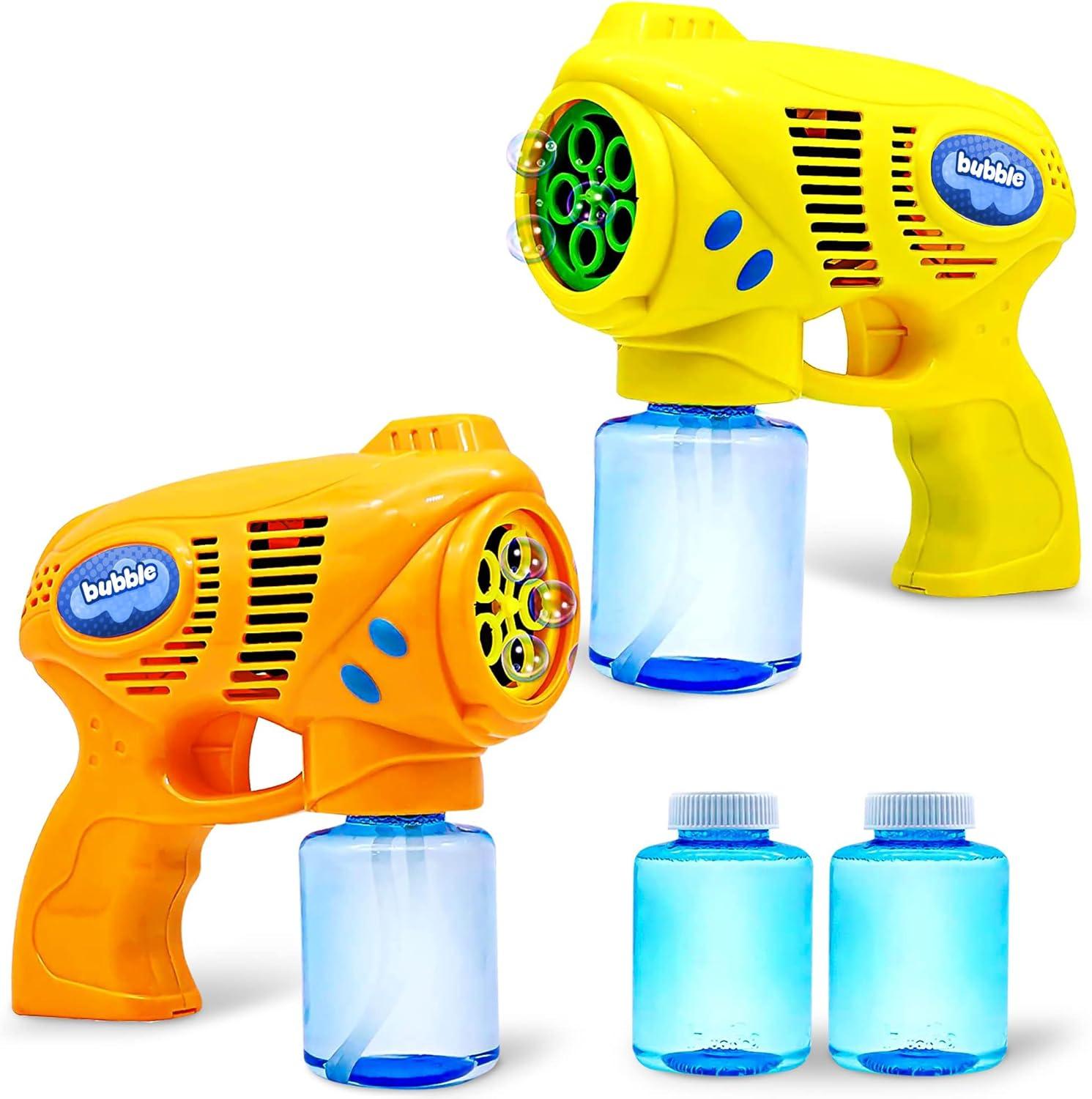 imageJOYIN 2 Bubble Guns with 2 Refill Solution 10 oz Total Bubbles Maker Blower for Kids Toddlers Outdoors Activity Birthday Gift Easter Basket Stuffers YellowOrangeOrangeyellow