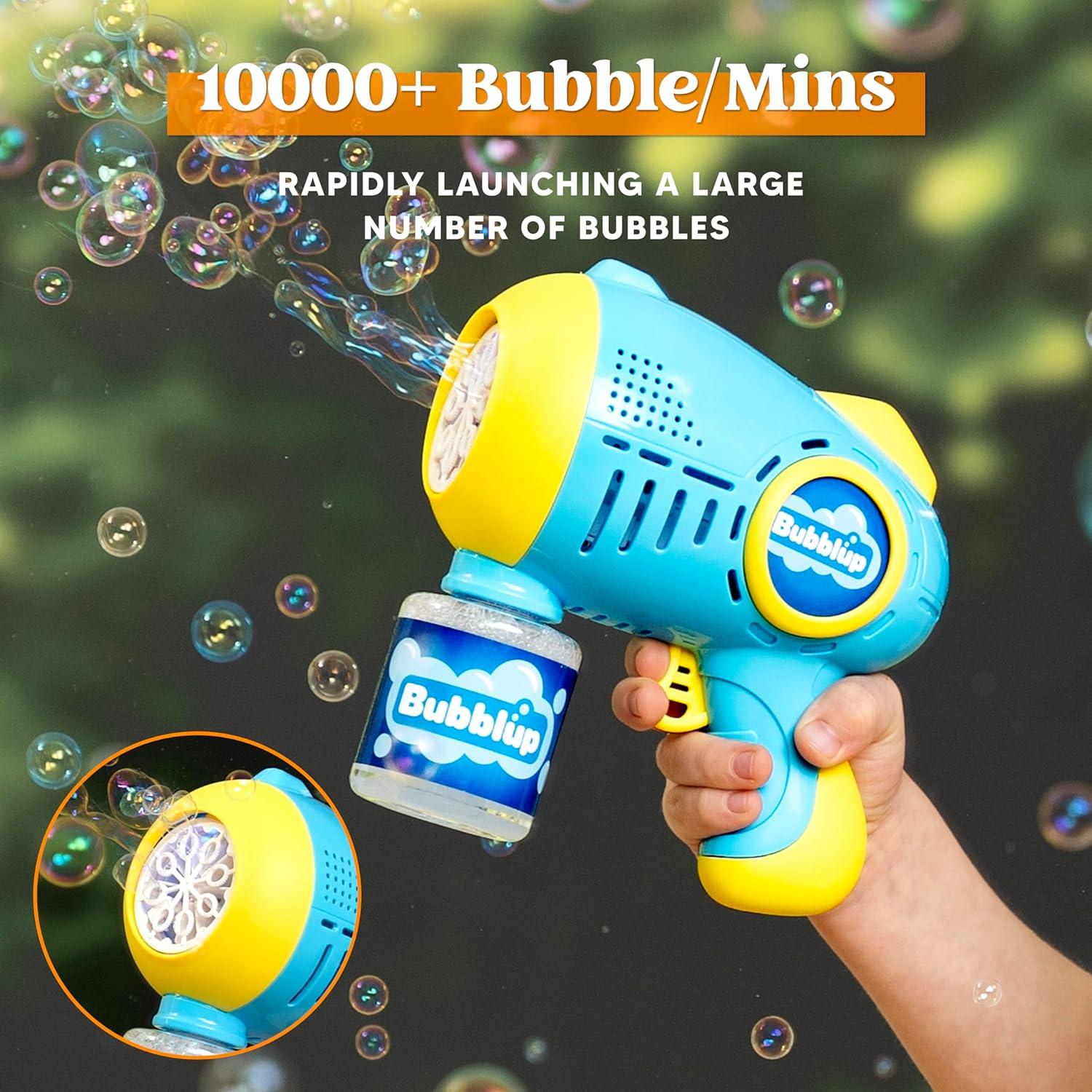 imageJOYIN 2 Kids Bubble Guns with 4 Bottles Solution Automatic Bubble Machine Gun with 8 Holes for Kids Adults Summer Toys Easter Basket Stuffers Birthday Gift Party FavorsGreen Yellow Blue Yellow