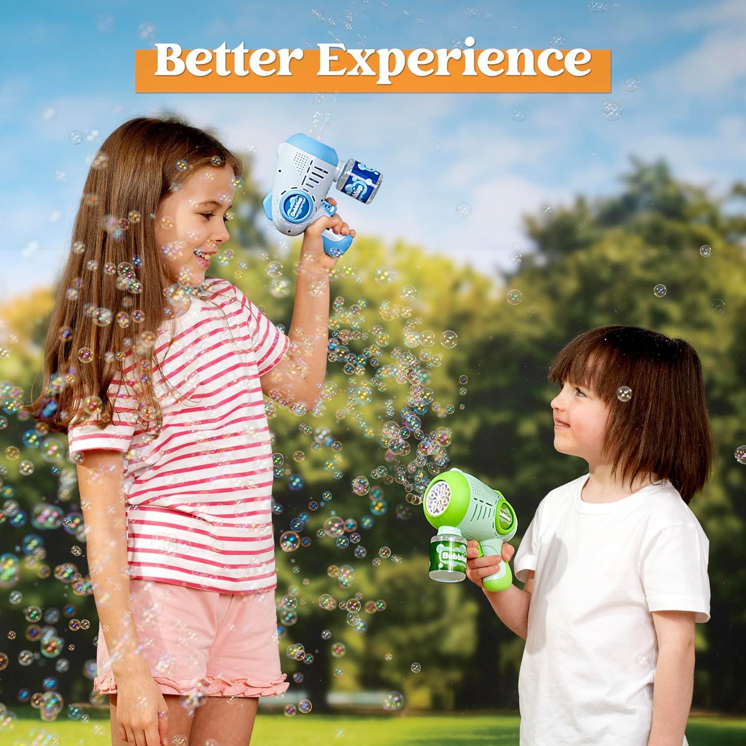 imageJOYIN 2 Kids Bubble Guns with 4 Bottles Solution Automatic Bubble Machine Gun with 8 Holes for Kids Adults Summer Toys Easter Basket Stuffers Birthday Gift Party FavorsGreen Blue