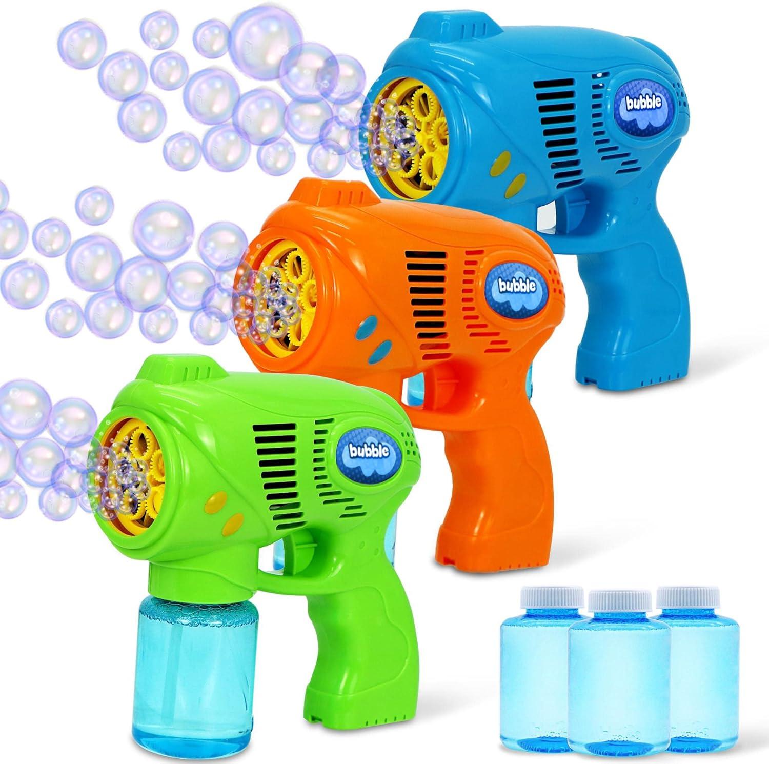 imageJOYIN 3 Packs Bubble Guns with 3 Solutions Automatic Bubble Maker Blower Machine for Kids Party Favors Summer Toy Birthday Outdoor amp Indoor Activity EasterSolid