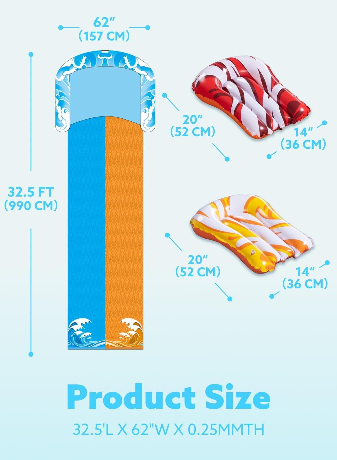 imageJOYIN 325FT Water Slide and 2 Inflatable Boards Extra Long Double Lawn Heavy Duty Splash Mat Pad with Sprinkler for Kids Adults Backyard Summer Water Toy Outdoor Fun Blue OrangeBlue Orange