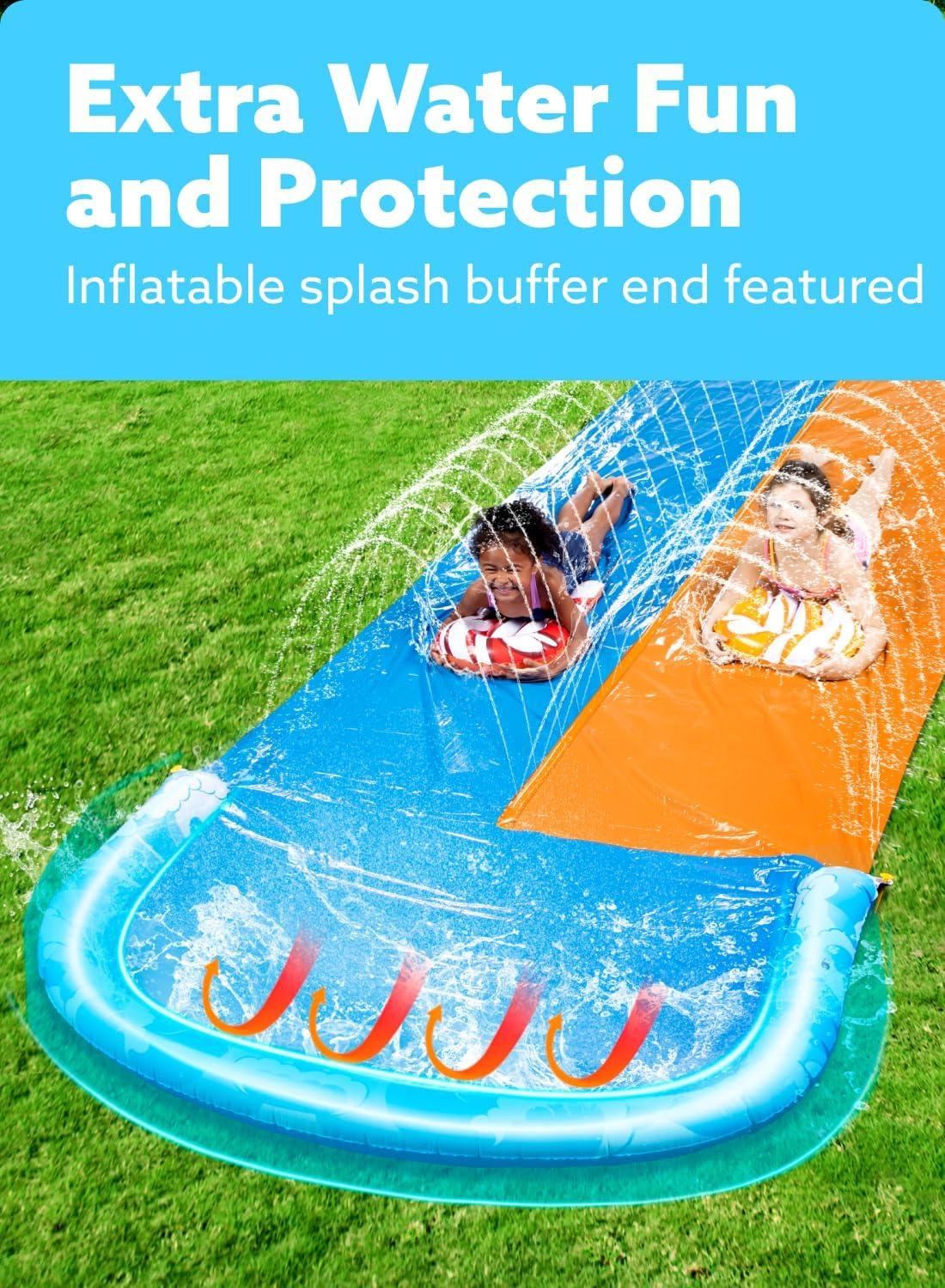 imageJOYIN 325FT Water Slide and 2 Inflatable Boards Extra Long Double Lawn Heavy Duty Splash Mat Pad with Sprinkler for Kids Adults Backyard Summer Water Toy Outdoor Fun Blue OrangeBlue Orange