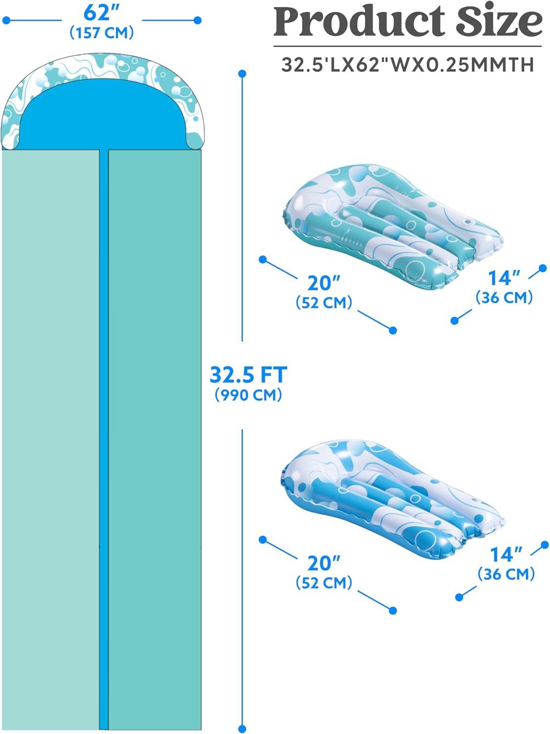 imageJOYIN 325FT Water Slide and 2 Inflatable Boards Extra Long Double Lawn Heavy Duty Splash Mat Pad with Sprinkler for Kids Adults Backyard Summer Water Toy Outdoor Fun Blue OrangeBlue Light Blue