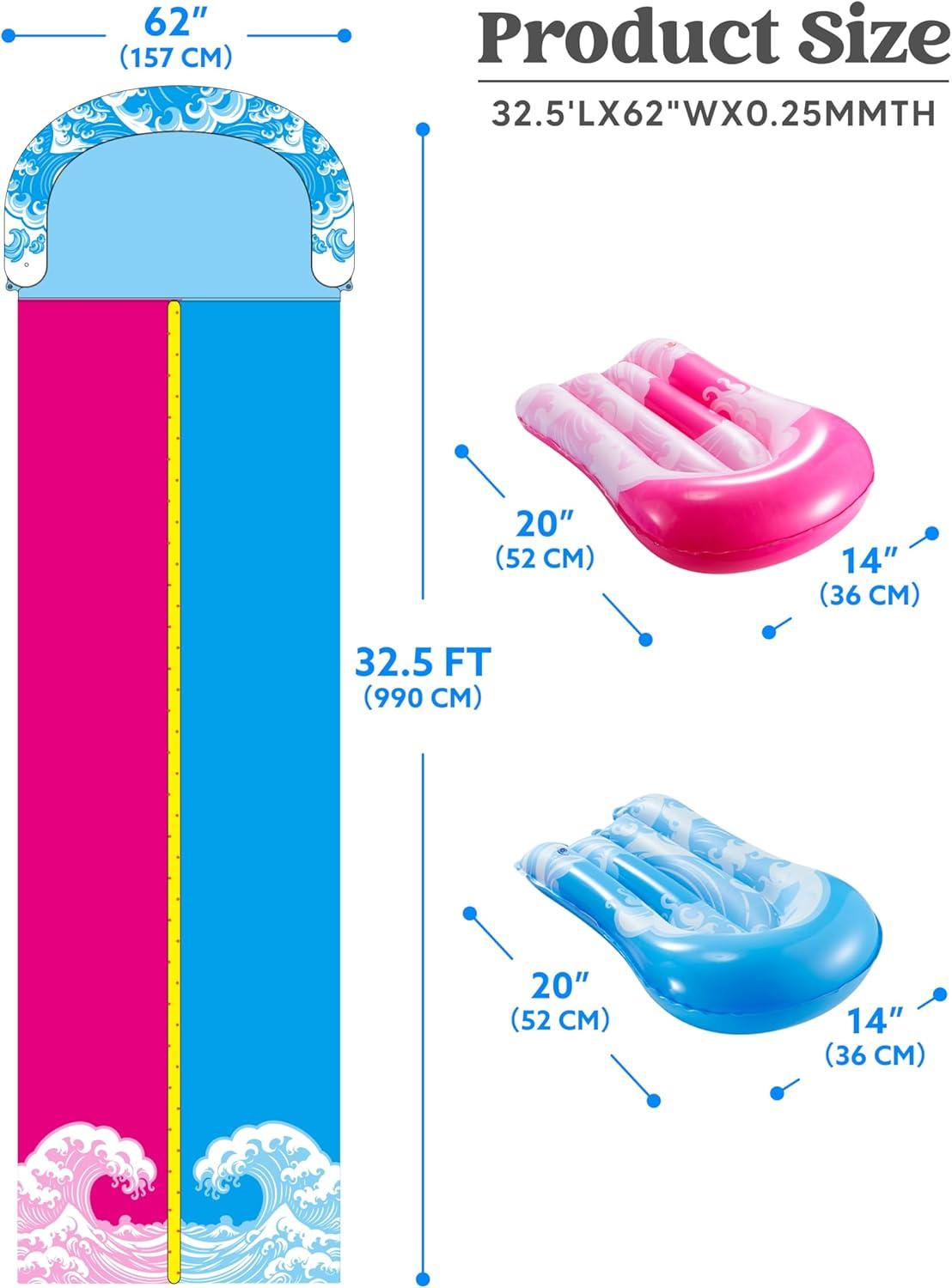 imageJOYIN 325FT Water Slide and 2 Inflatable Boards Extra Long Double Lawn Heavy Duty Splash Mat Pad with Sprinkler for Kids Adults Backyard Summer Water Toy Outdoor Fun Blue OrangeBlue Pink