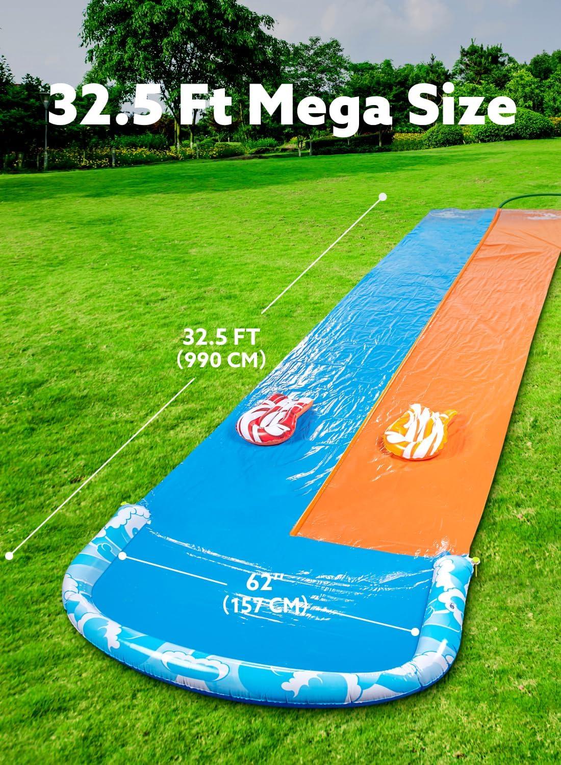 imageJOYIN 325FT Water Slide and 2 Inflatable Boards Extra Long Double Lawn Heavy Duty Splash Mat Pad with Sprinkler for Kids Adults Backyard Summer Water Toy Outdoor Fun Blue OrangeBlue Orange