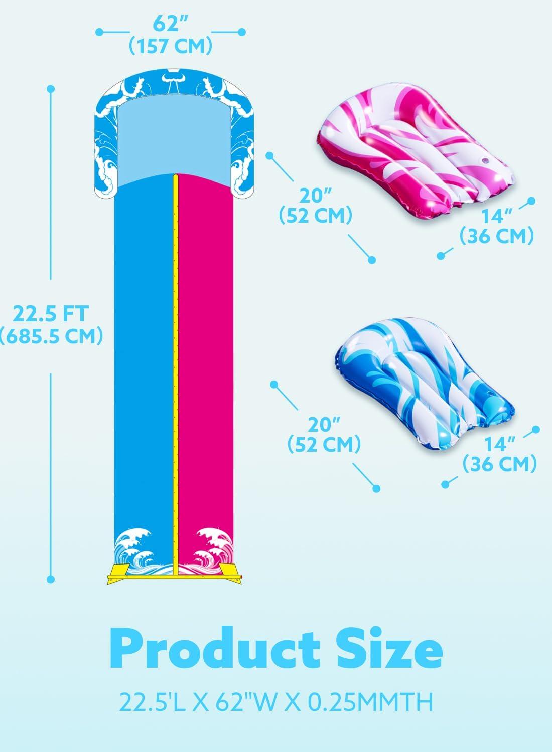 imageJOYIN 325FT Water Slide and 2 Inflatable Boards Extra Long Double Lawn Heavy Duty Splash Mat Pad with Sprinkler for Kids Adults Backyard Summer Water Toy Outdoor Fun Blue OrangeBlue Pink