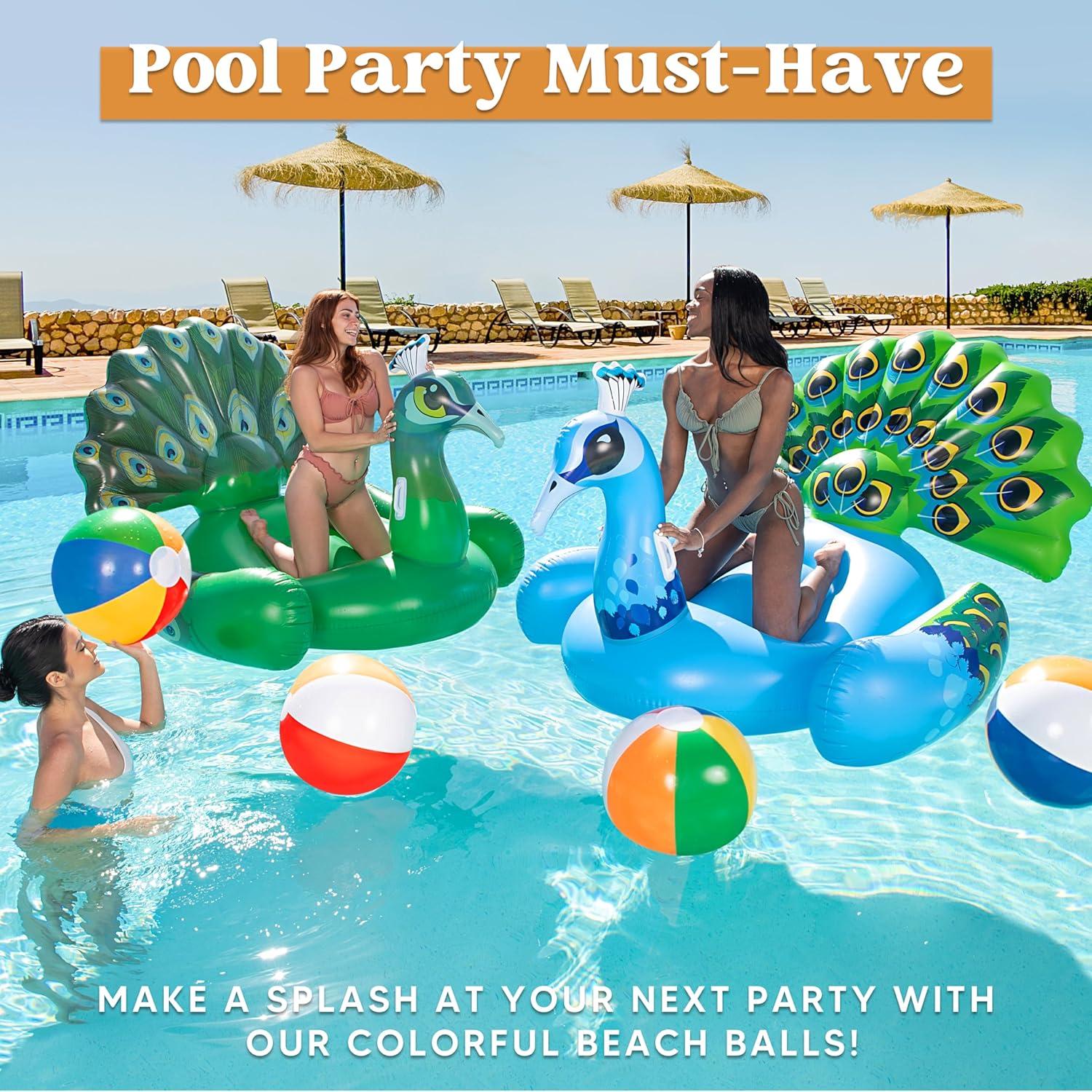 imageJOYIN 4Pack 20 Beach Balls Large Rainbow Beach Ball Inflatable Pool Toys for Party Supplies Decorations Adults Kids Birthday Luau Summer Beach Water Games Beachball Party Favors