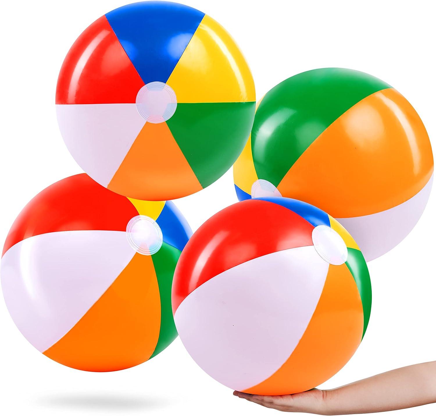 imageJOYIN 4Pack 20 Beach Balls Large Rainbow Beach Ball Inflatable Pool Toys for Party Supplies Decorations Adults Kids Birthday Luau Summer Beach Water Games Beachball Party Favors