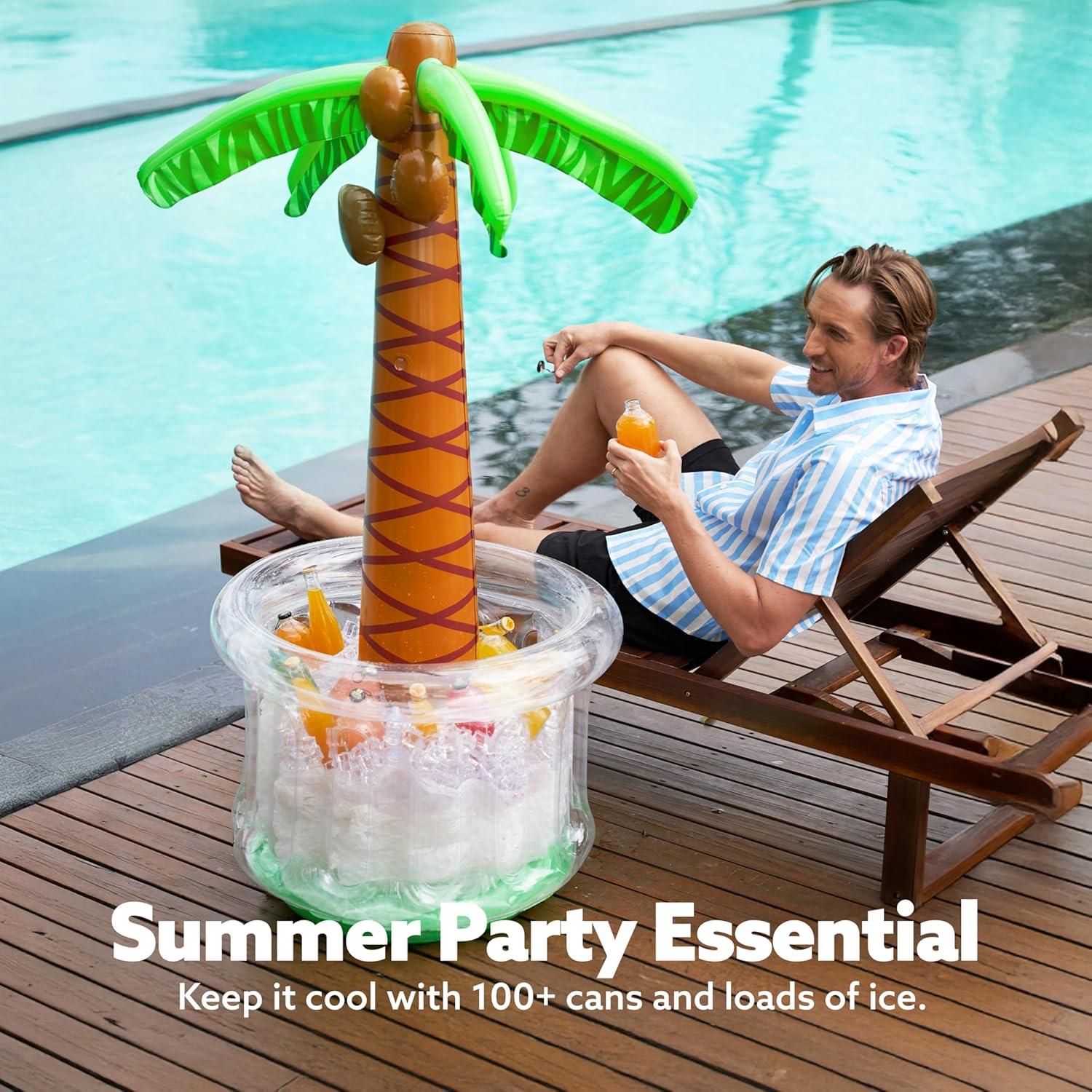 imageJOYIN 60 Inflatable Palm Tree Cooler Beach Theme Decor Pool Party Decorations Luau Hawaiian Birthday Party Supplies Ocean Jungle Tropical Themed Summer Outdoor Drink Cooler