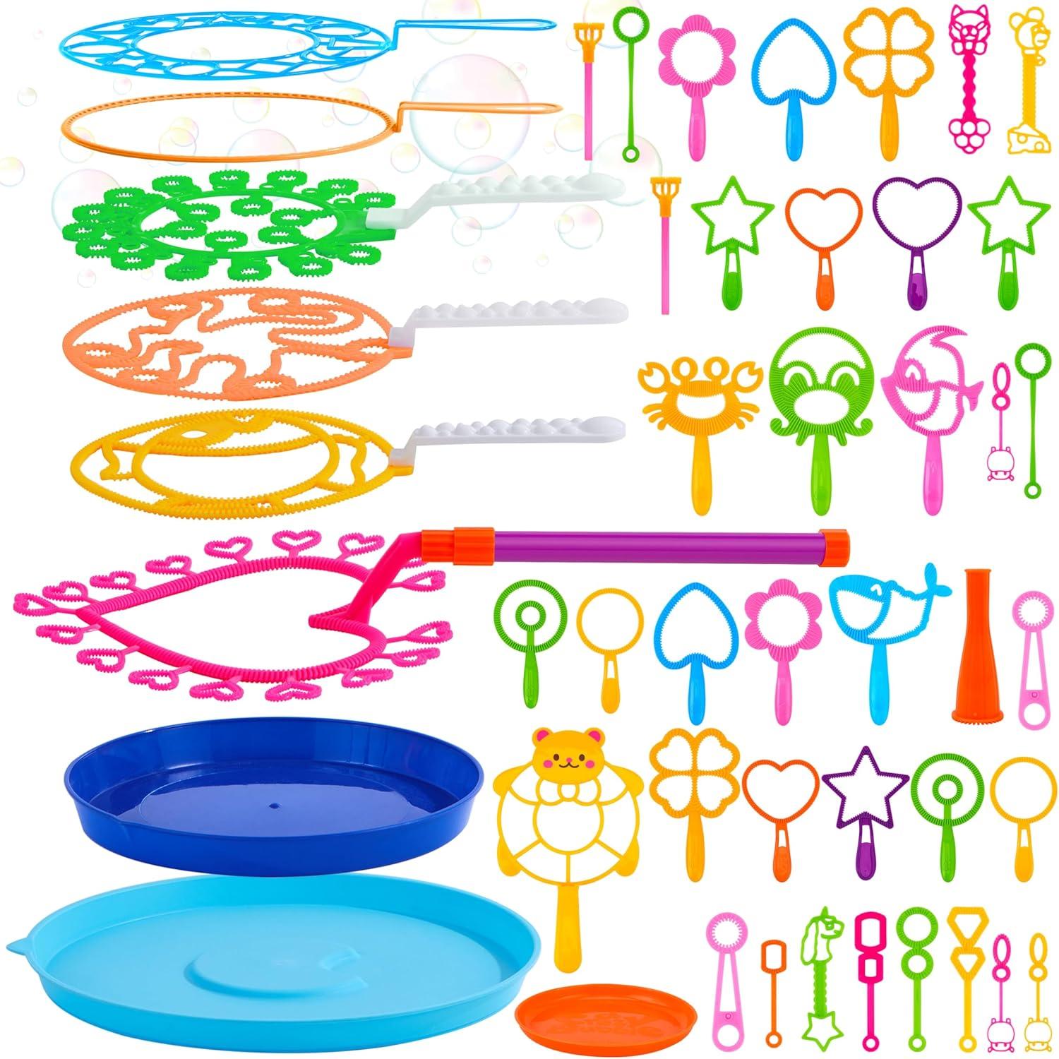 imageJOYIN Big Bubble Wands Set with with Tray 21 Giant Bubble Wands Bulk for Kids Summer Outdoor Play Period amp Birthday Party amp Games 6 Pcs Solution Suitable Suitable for All Age PeopleVarious