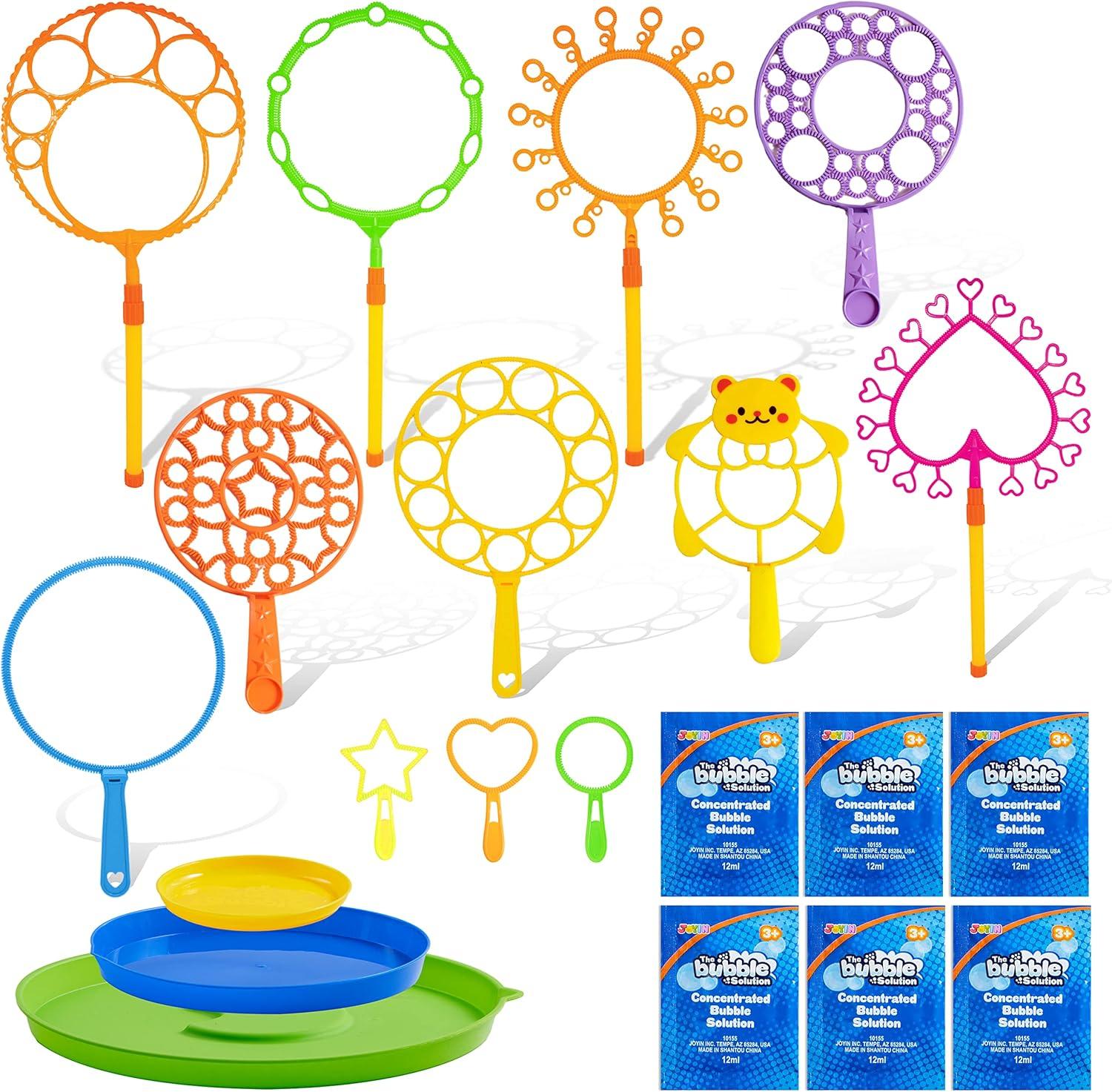 imageJOYIN Big Bubble Wands Set with with Tray 21 Giant Bubble Wands Bulk for Kids Summer Outdoor Play Period amp Birthday Party amp Games 6 Pcs Solution Suitable Suitable for All Age PeopleLuxury