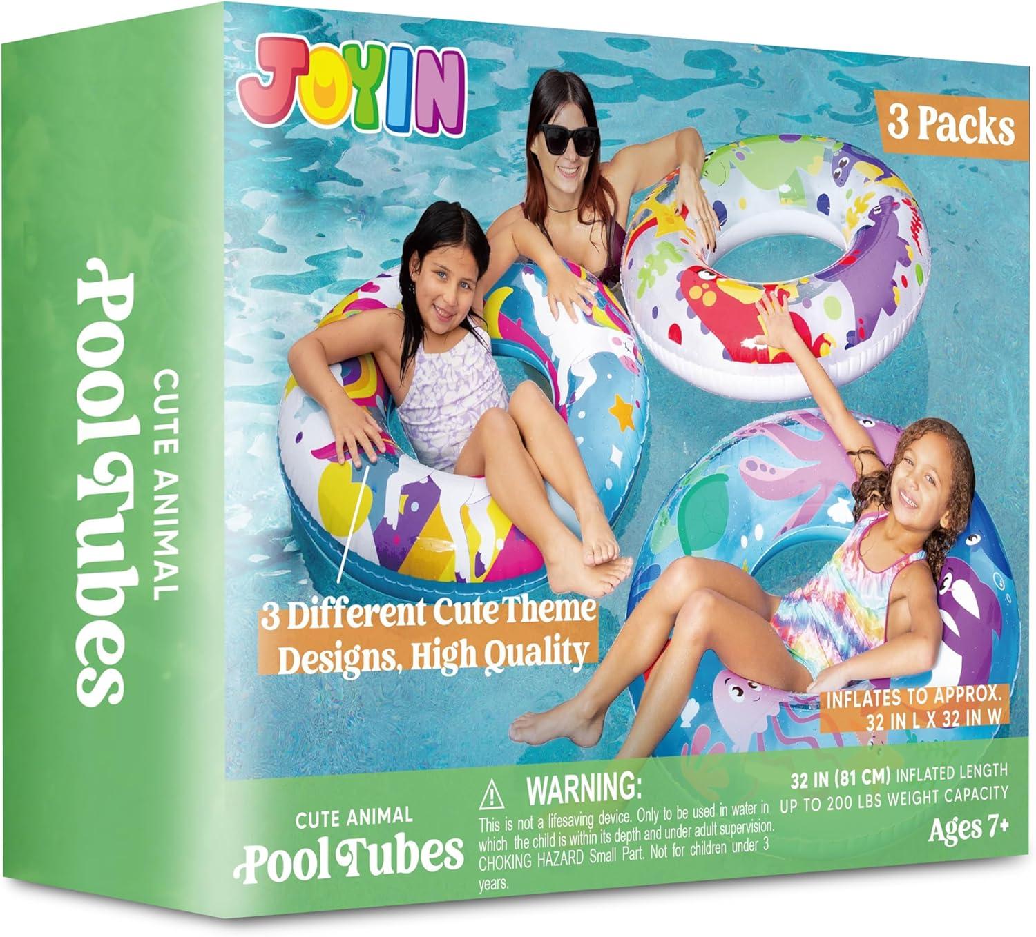 imageJOYIN Donut Pool Float with Glitters 325 3 Pack Funny Tube Toys for Swimming Pool Party and Donut Party SuppliesAnimal