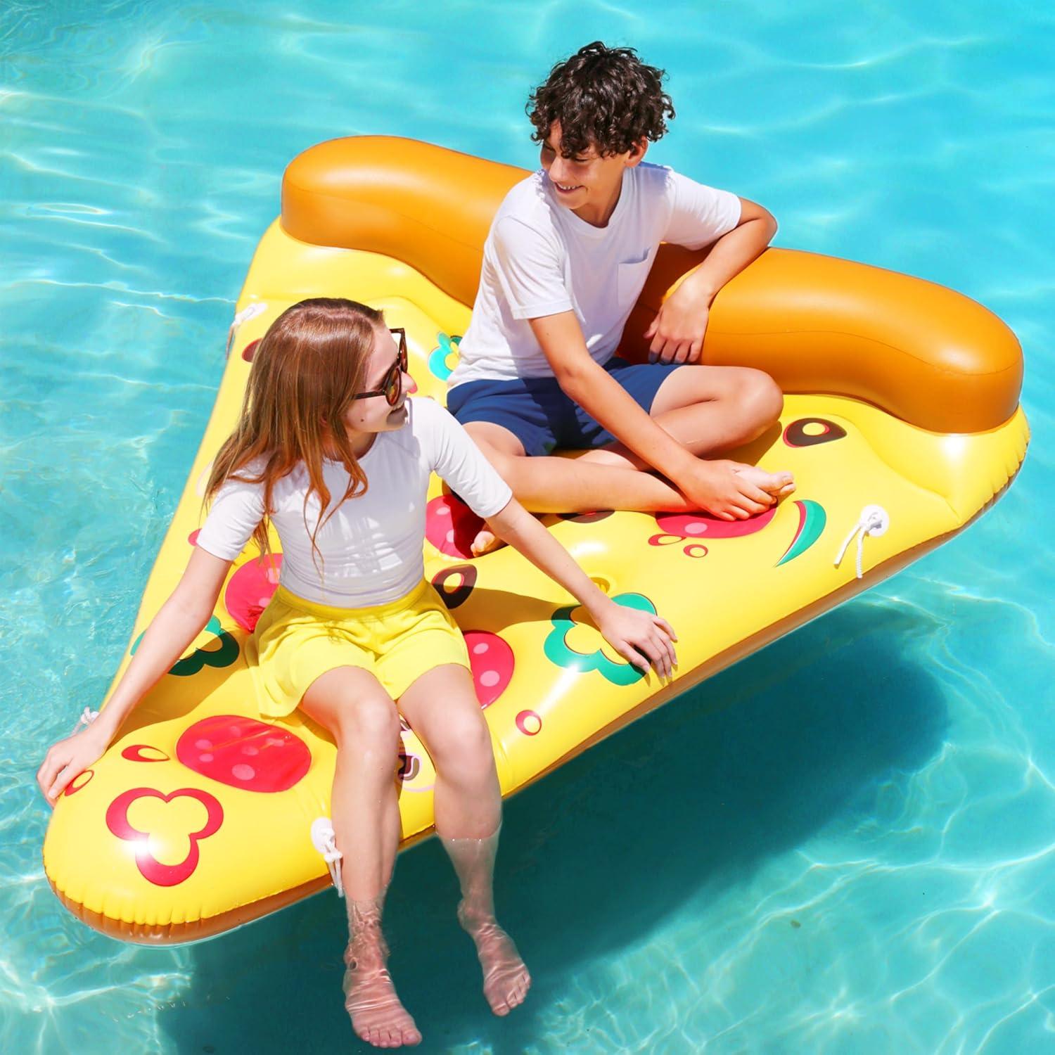 imageJOYIN Giant Inflatable Pizza Slice Pool Float Fun Pool Floaties Swim Party Toy Summer Pool Raft 1 Pack Extra Large with Cup Holders