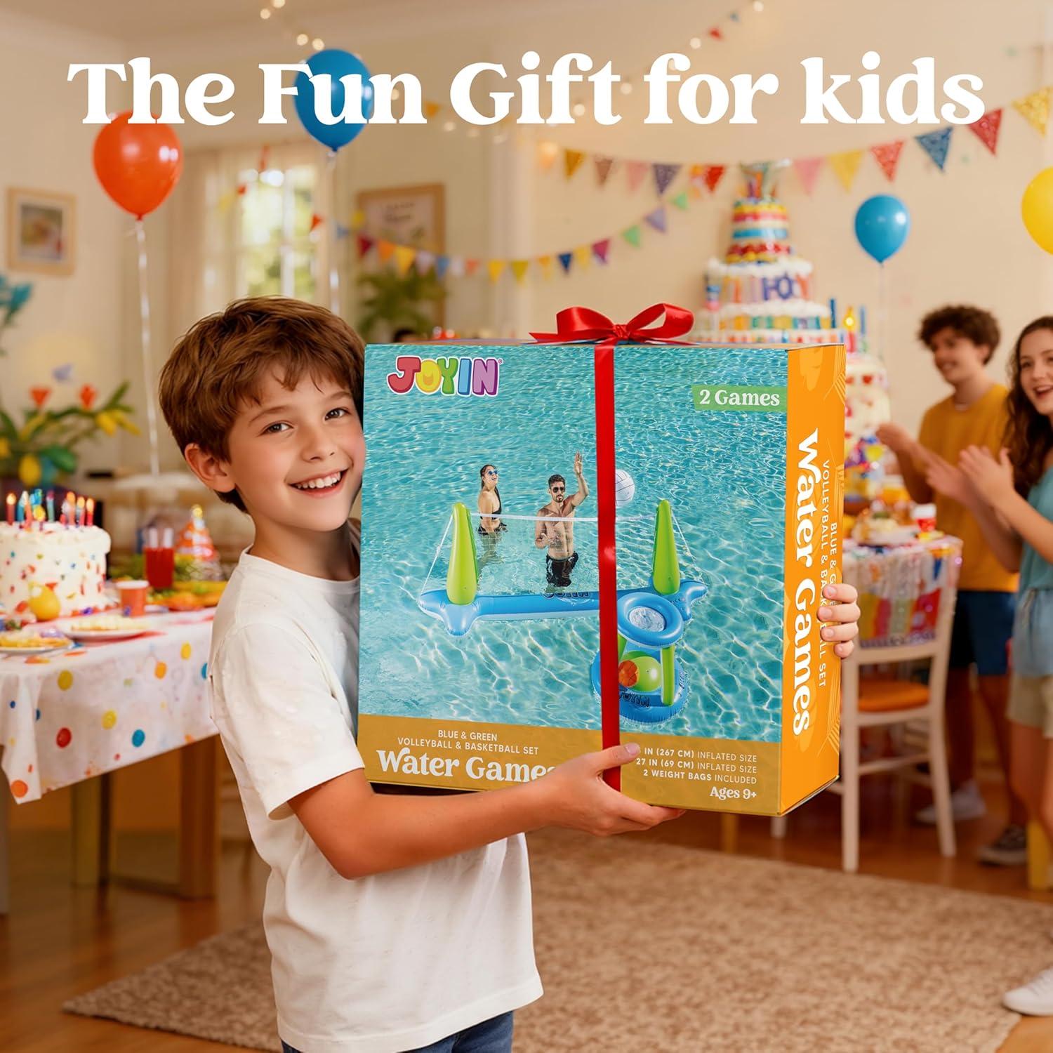 imageJOYIN Inflatable Pool Float Set Volleyball Net amp Basketball Hoops Floating Swimming Game Toy for Kids and Adults Summer Floaties Volleyball Court 105x28x38Basketball 276x23LOrangeGreen Blue