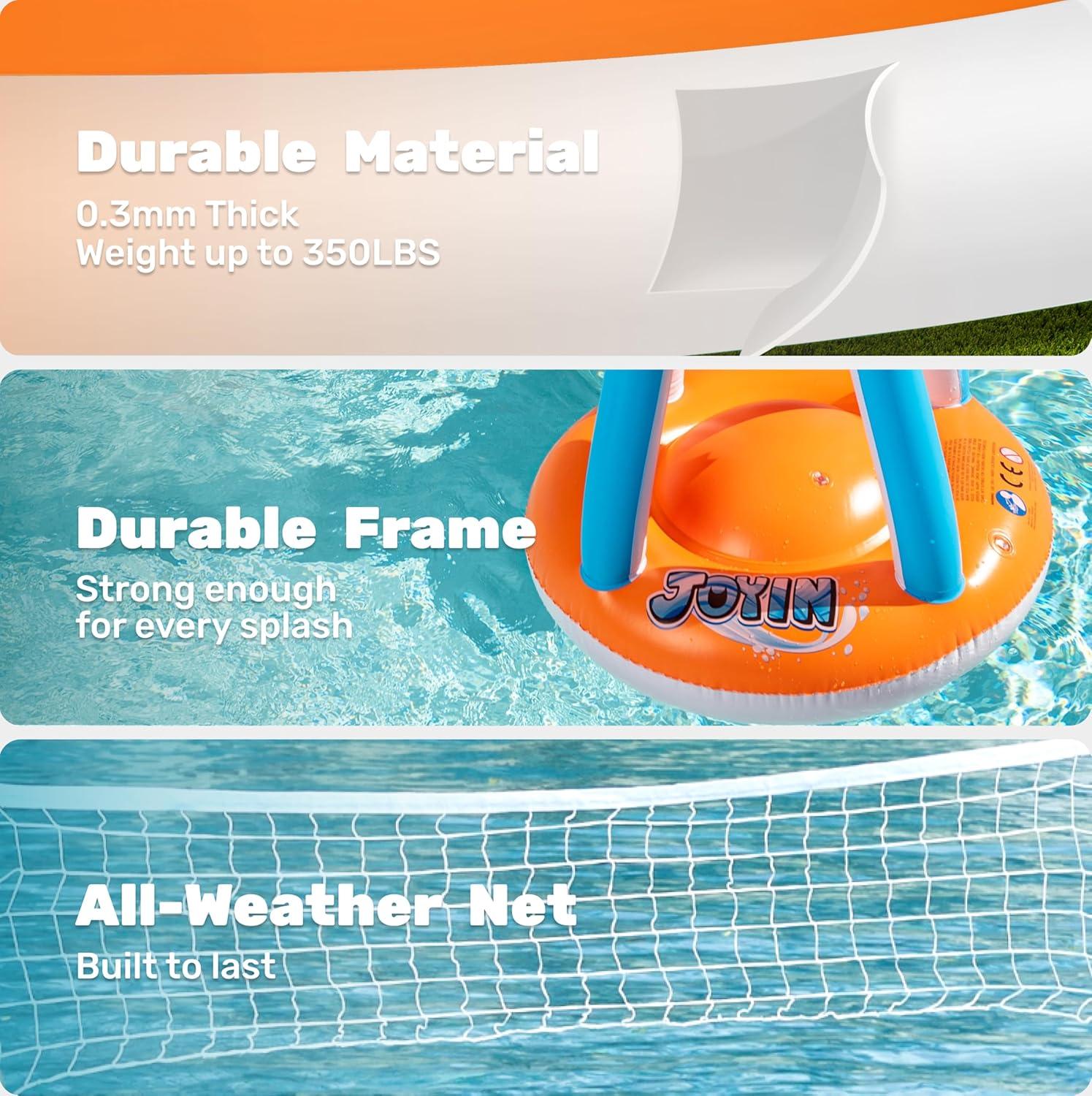 imageJOYIN Inflatable Pool Float Set Volleyball Net amp Basketball Hoops Floating Swimming Game Toy for Kids and Adults Summer Floaties Volleyball Court 105x28x38Basketball 276x23LOrangeOrange