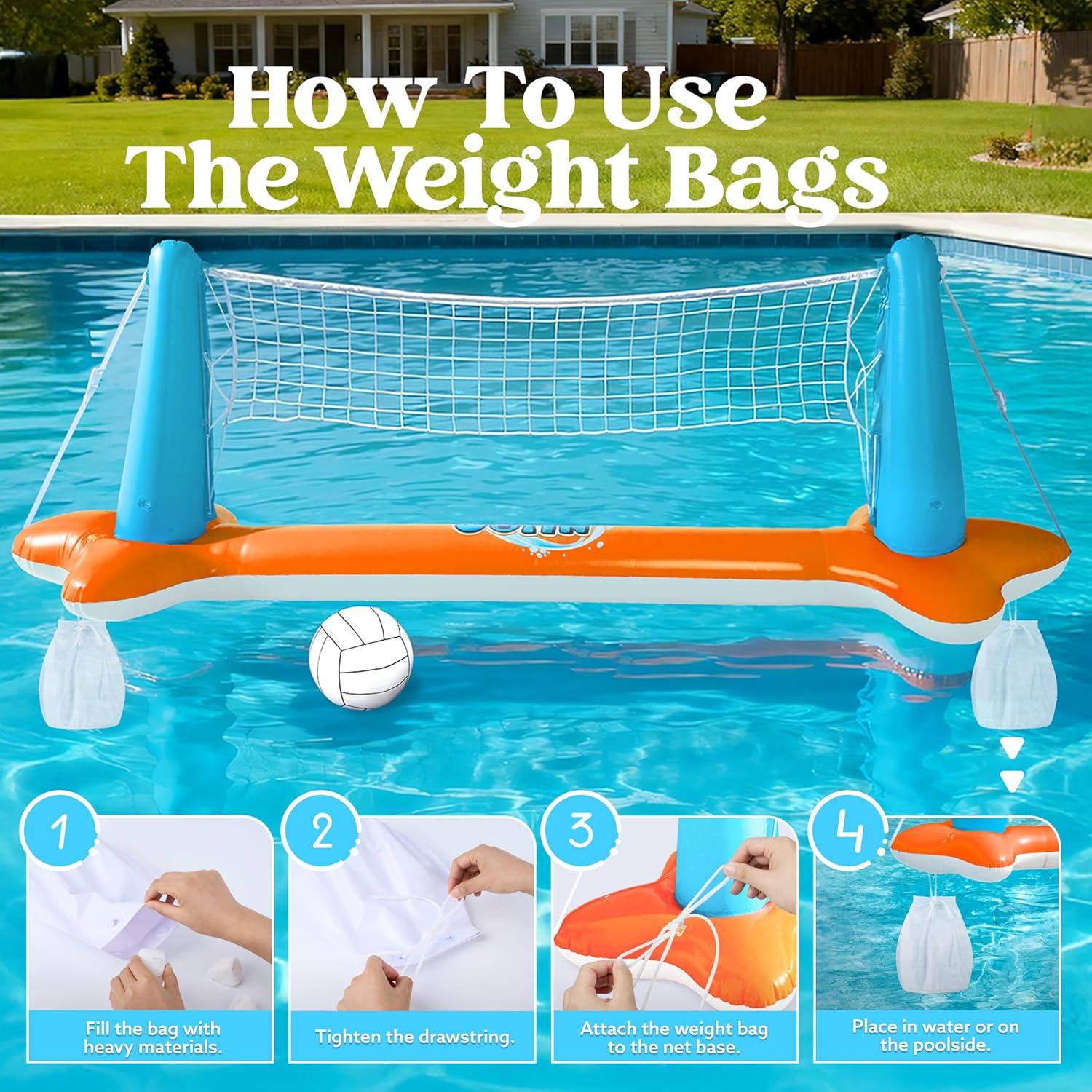 imageJOYIN Inflatable Pool Float Set Volleyball Net amp Basketball Hoops Floating Swimming Game Toy for Kids and Adults Summer Floaties Volleyball Court 105x28x38Basketball 276x23LOrangeOrange