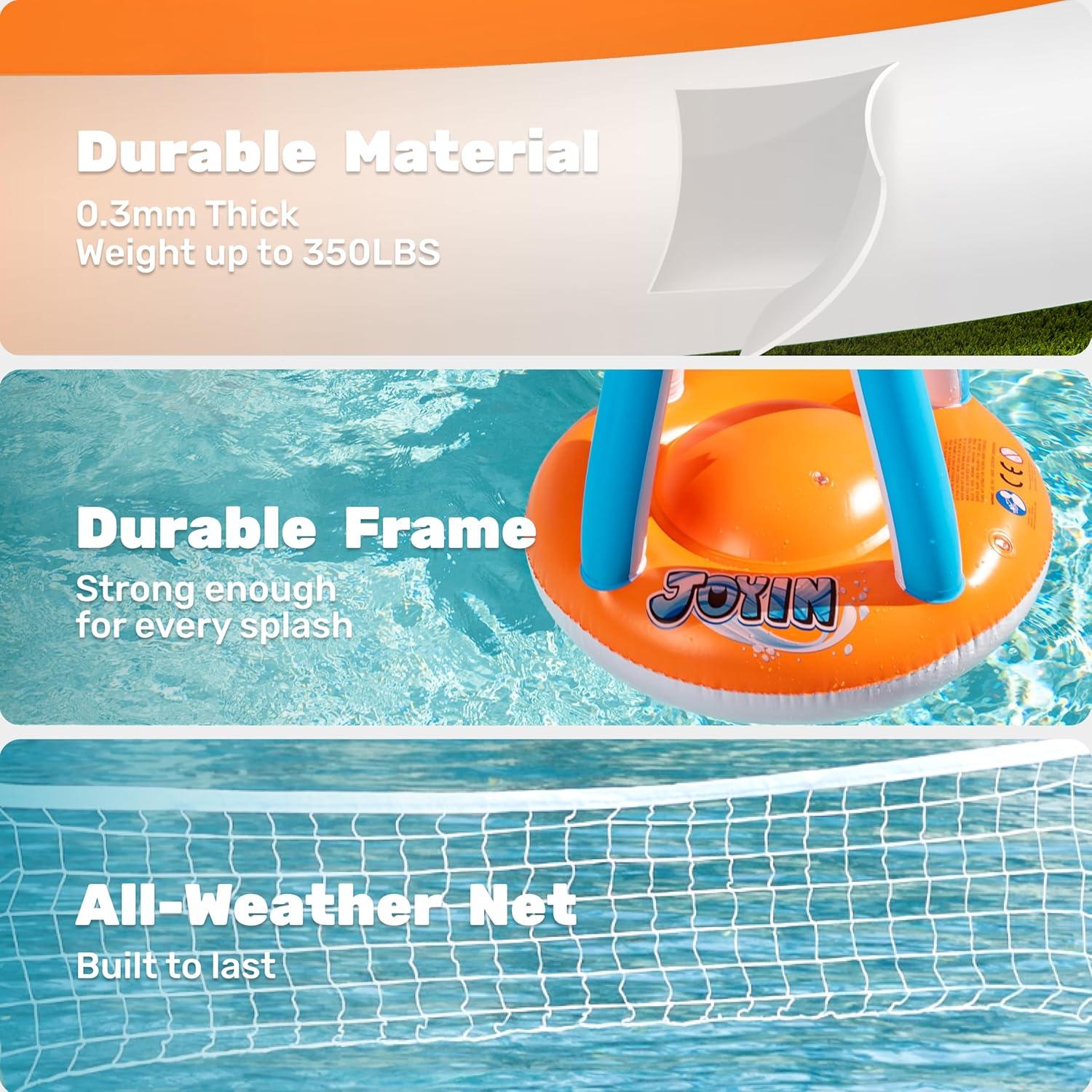 imageJOYIN Inflatable Pool Float Set Volleyball Net amp Basketball Hoops Floating Swimming Game Toy for Kids and Adults Summer Floaties Volleyball Court 105x28x38Basketball 276x23LOrangeOrange