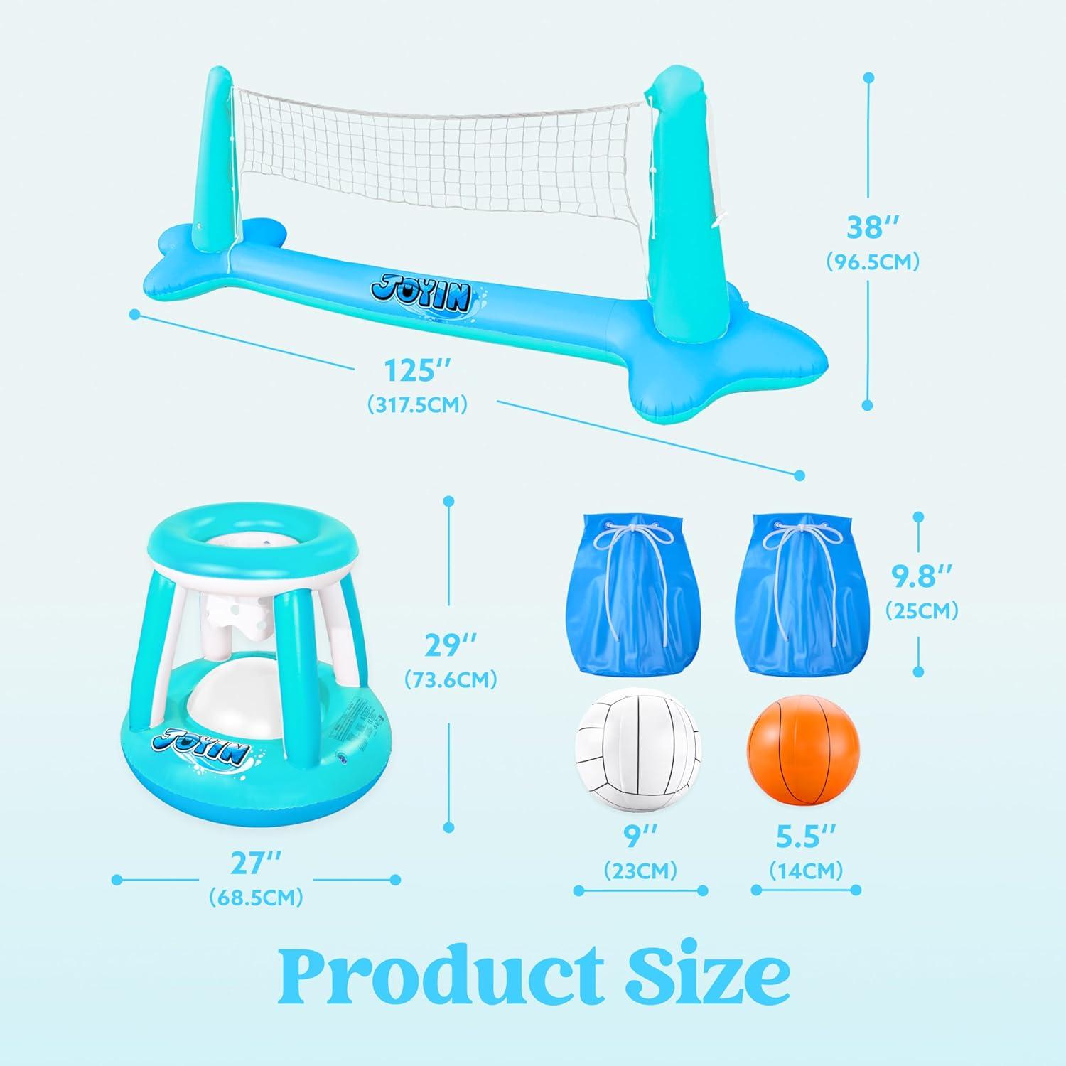 imageJOYIN Inflatable Pool Float Set Volleyball Net amp Basketball Hoops Floating Swimming Game Toy for Kids and Adults Summer Floaties Volleyball Court 105x28x38Basketball 276x23LOrangeBlue Cyan