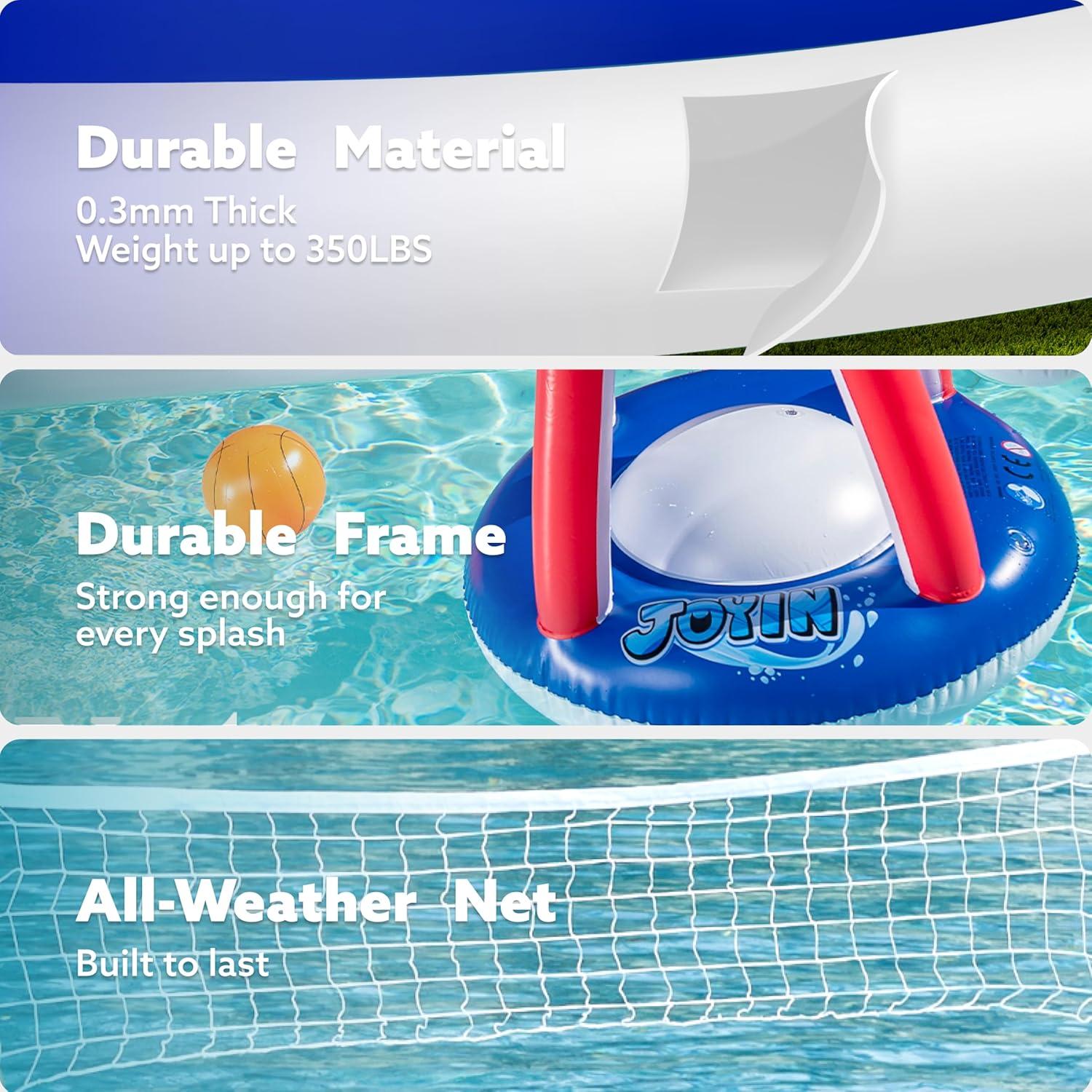 imageJOYIN Inflatable Pool Float Set Volleyball Net amp Basketball Hoops Floating Swimming Game Toy for Kids and Adults Summer Floaties Volleyball Court 105x28x38Basketball 276x23LOrangeRed