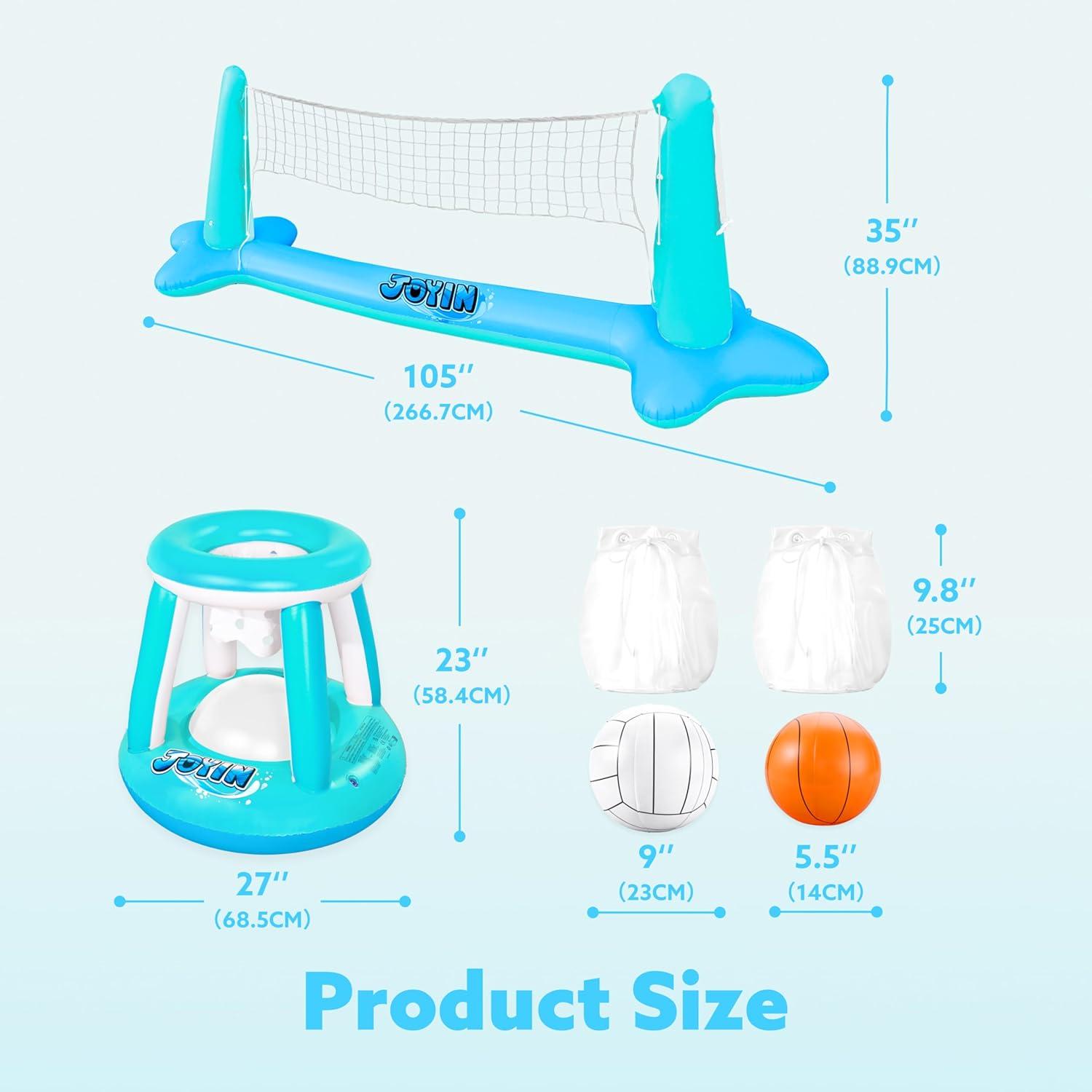 imageJOYIN Inflatable Pool Float Set Volleyball Net amp Basketball Hoops Floating Swimming Game Toy for Kids and Adults Summer Floaties Volleyball Court 105x28x38Basketball 276x23LOrangeBlue Cyan