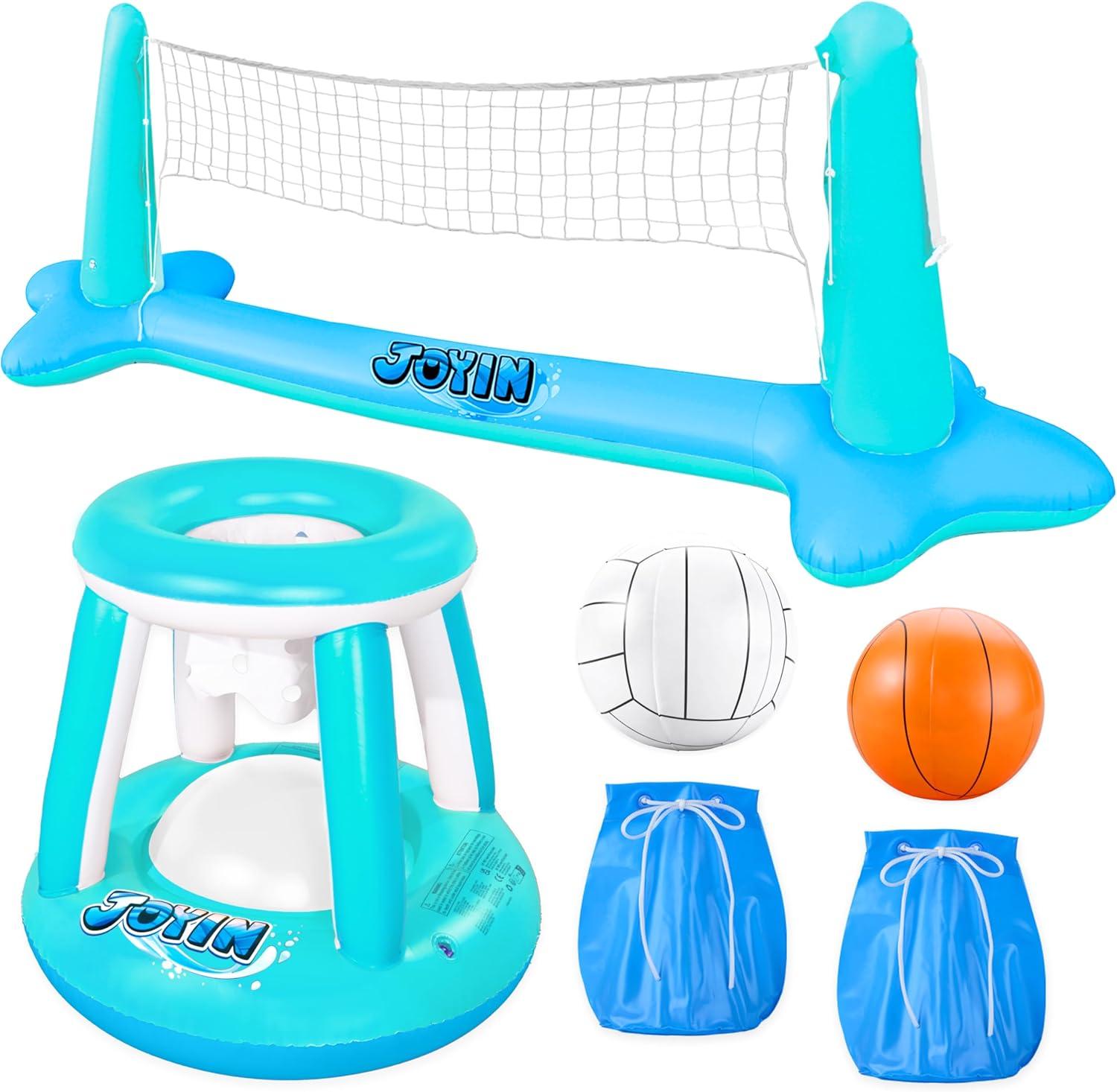 imageJOYIN Inflatable Pool Float Set Volleyball Net amp Basketball Hoops Floating Swimming Game Toy for Kids and Adults Summer Floaties Volleyball Court 105x28x38Basketball 276x23LOrangeBlue Cyan