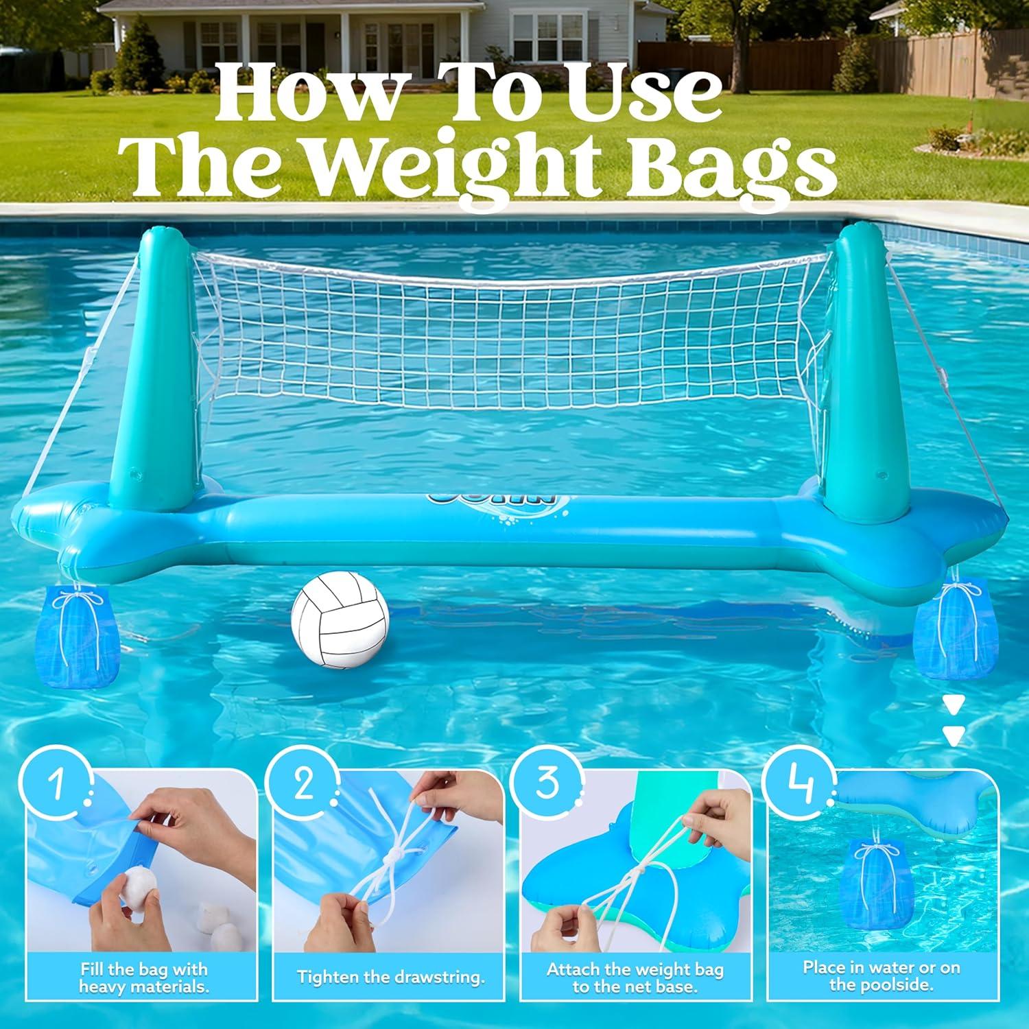 imageJOYIN Inflatable Pool Float Set Volleyball Net amp Basketball Hoops Floating Swimming Game Toy for Kids and Adults Summer Floaties Volleyball Court 105x28x38Basketball 276x23LOrangeBlue Cyan