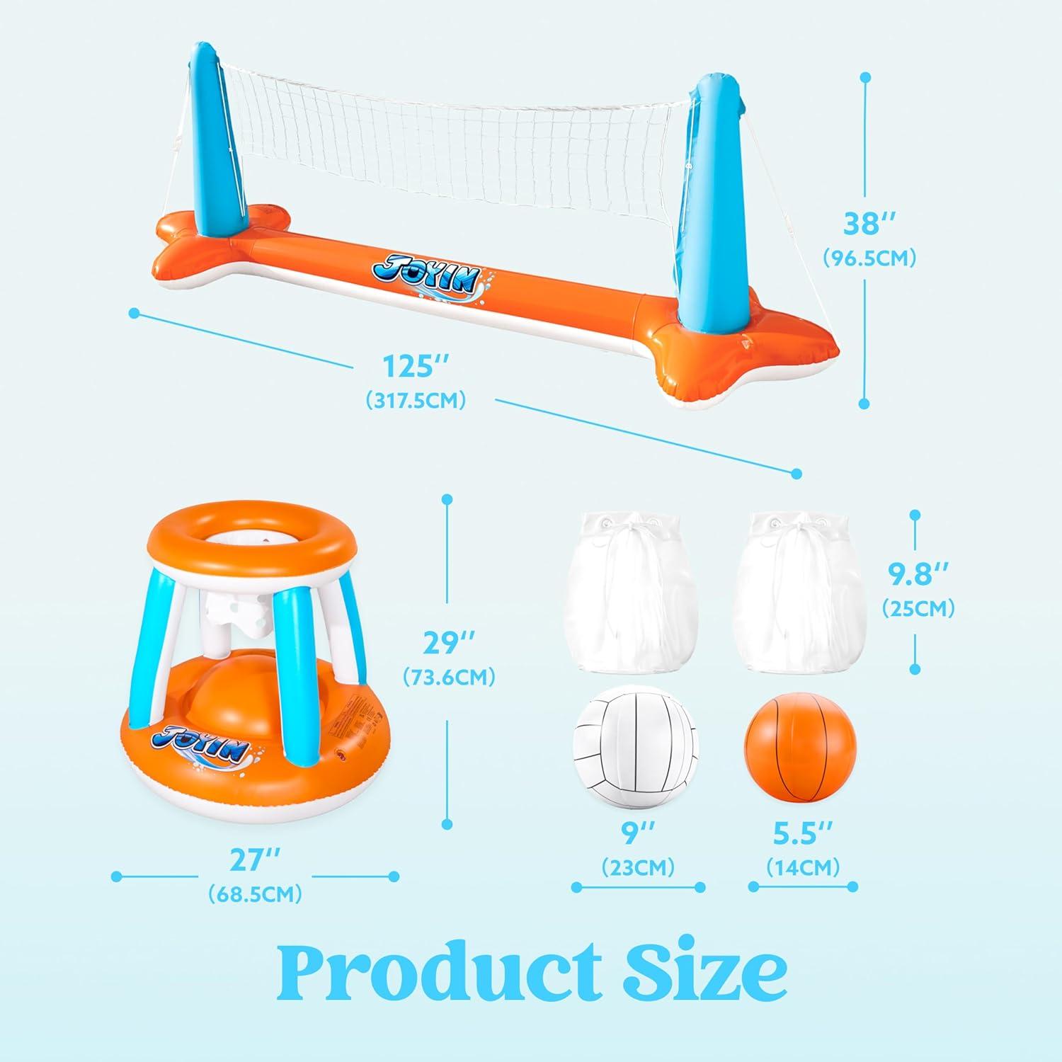 imageJOYIN Inflatable Pool Float Set Volleyball Net amp Basketball Hoops Floating Swimming Game Toy for Kids and Adults Summer Floaties Volleyball Court 105x28x38Basketball 276x23LOrangeOrange