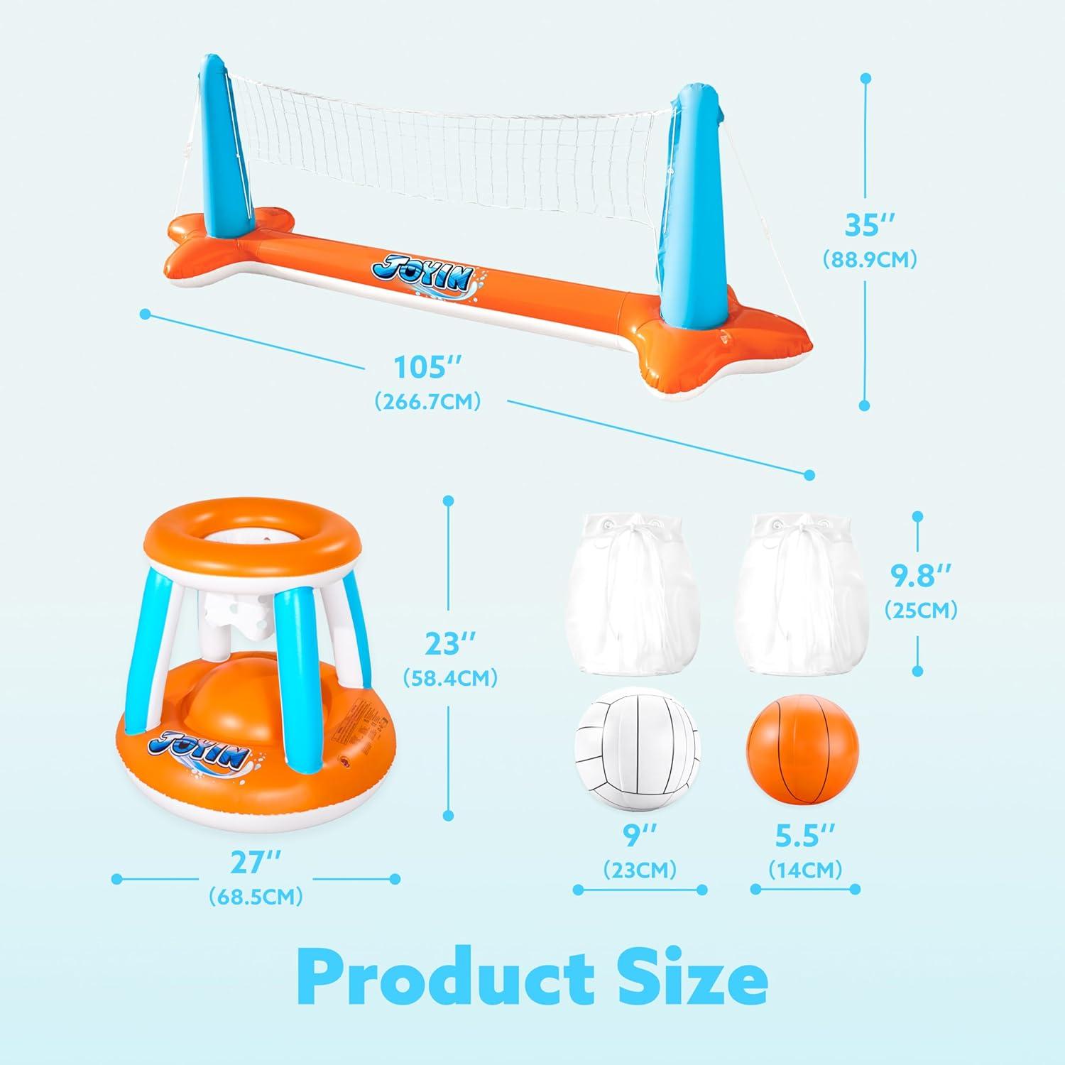 imageJOYIN Inflatable Pool Float Set Volleyball Net amp Basketball Hoops Floating Swimming Game Toy for Kids and Adults Summer Floaties Volleyball Court 105x28x38Basketball 276x23LOrangeOrange
