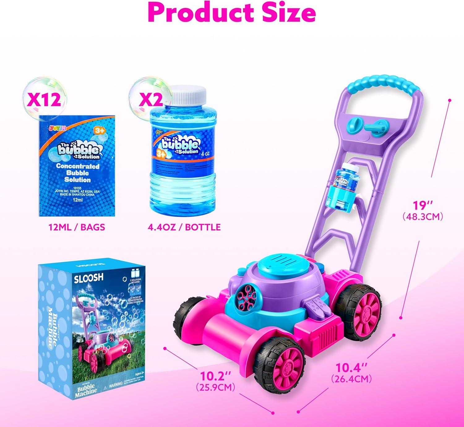 imageSLOOSH Bubble Lawn Mower Toddler Toys SpillProof Bubble Machine Pretend Gardening Play Toy for Age 1 2 3 13 Year Old Baby Boys Indoor Outdoor Use Push Toys Xmas Christmas Birthday Gifts BluePink