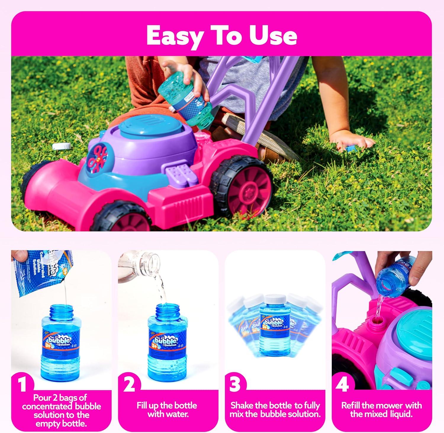 imageSLOOSH Bubble Lawn Mower Toddler Toys SpillProof Bubble Machine Pretend Gardening Play Toy for Age 1 2 3 13 Year Old Baby Boys Indoor Outdoor Use Push Toys Xmas Christmas Birthday Gifts BluePink