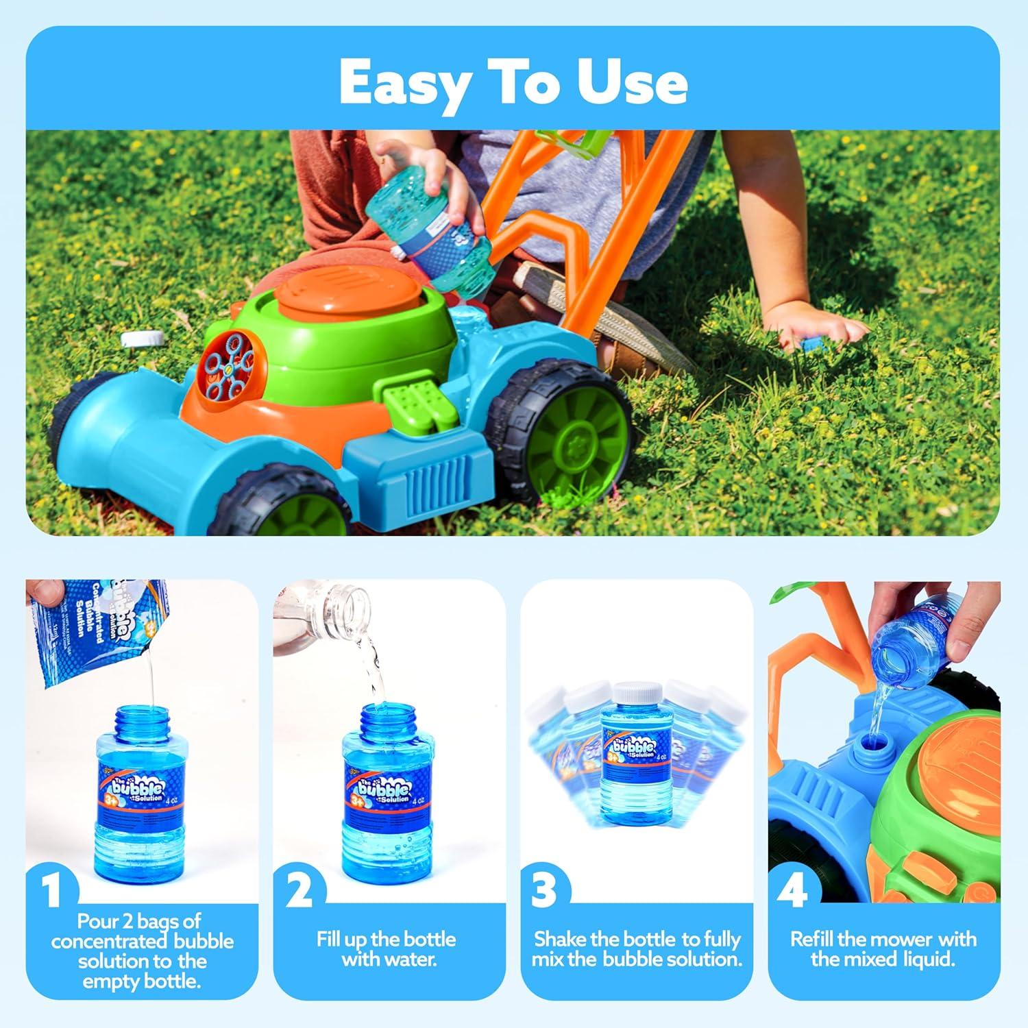 imageSLOOSH Bubble Lawn Mower Toddler Toys SpillProof Bubble Machine Pretend Gardening Play Toy for Age 1 2 3 13 Year Old Baby Boys Indoor Outdoor Use Push Toys Xmas Christmas Birthday Gifts BlueBlue