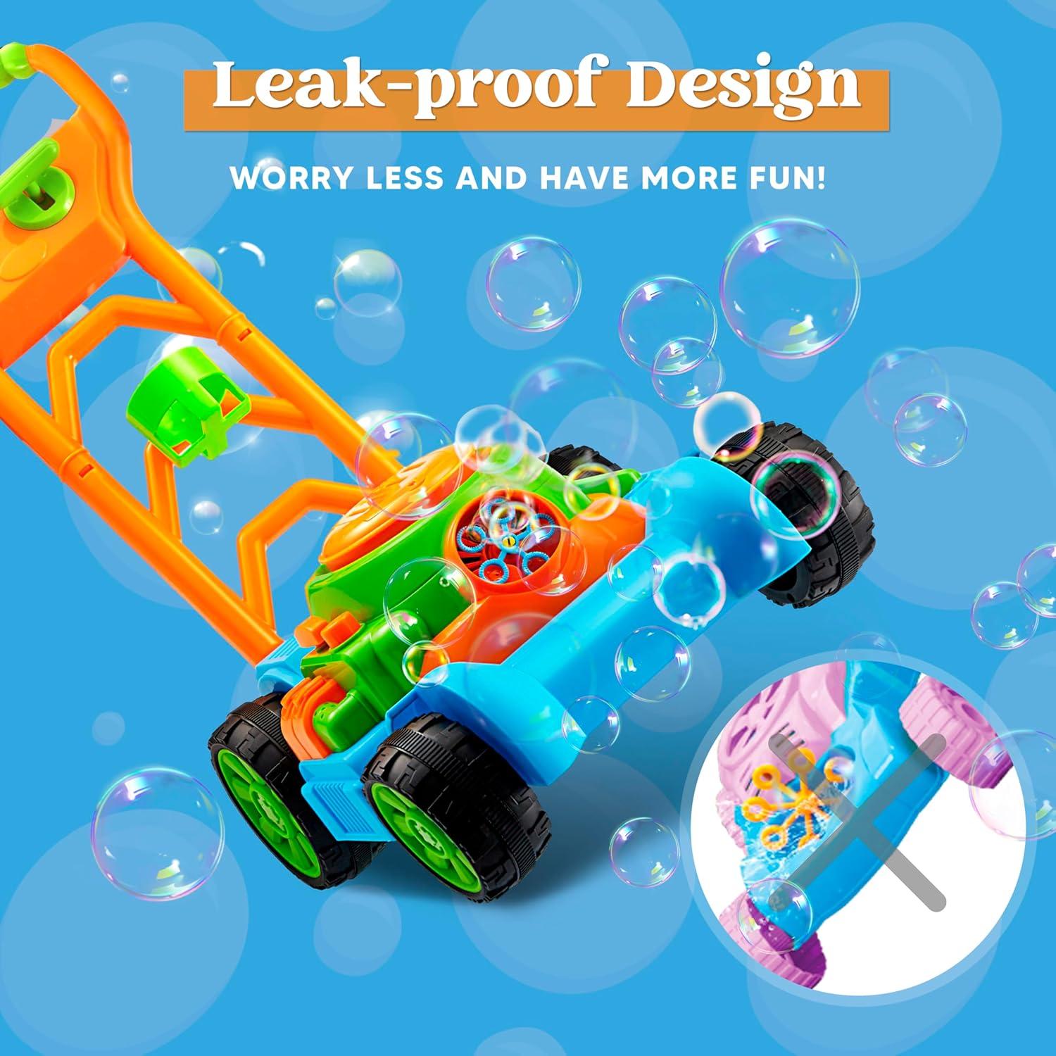 imageSLOOSH Bubble Lawn Mower Toddler Toys SpillProof Bubble Machine Pretend Gardening Play Toy for Age 1 2 3 13 Year Old Baby Boys Indoor Outdoor Use Push Toys Xmas Christmas Birthday Gifts BlueBlue