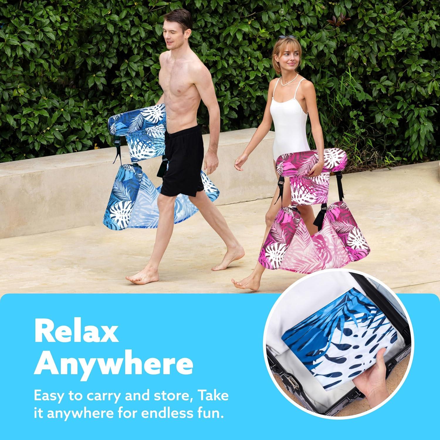 imageSLOOSH Inflatable Pool Floats Adult2 Packs Floating Lounge ChairsBlow up Pool Noodles for Adult Heavy DutyFloating Chair for Party Summer Water Beach Lake FunTropical LeavesPink Blue