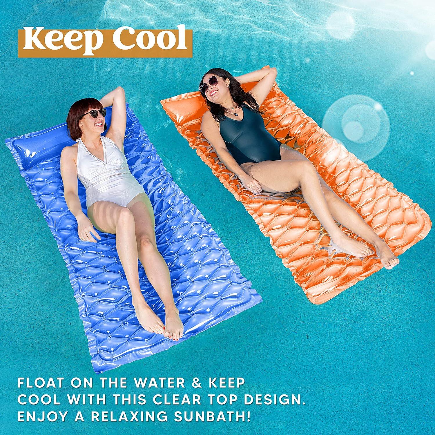 imageSLOOSH Inflatable Pool Floats RaftFloating Lounge for Adults64x32 inch Swimming Mat Pool Mattress with Headrest2 Pieces Float Air Mat for Summer Water Beach FunDark Blue Orange