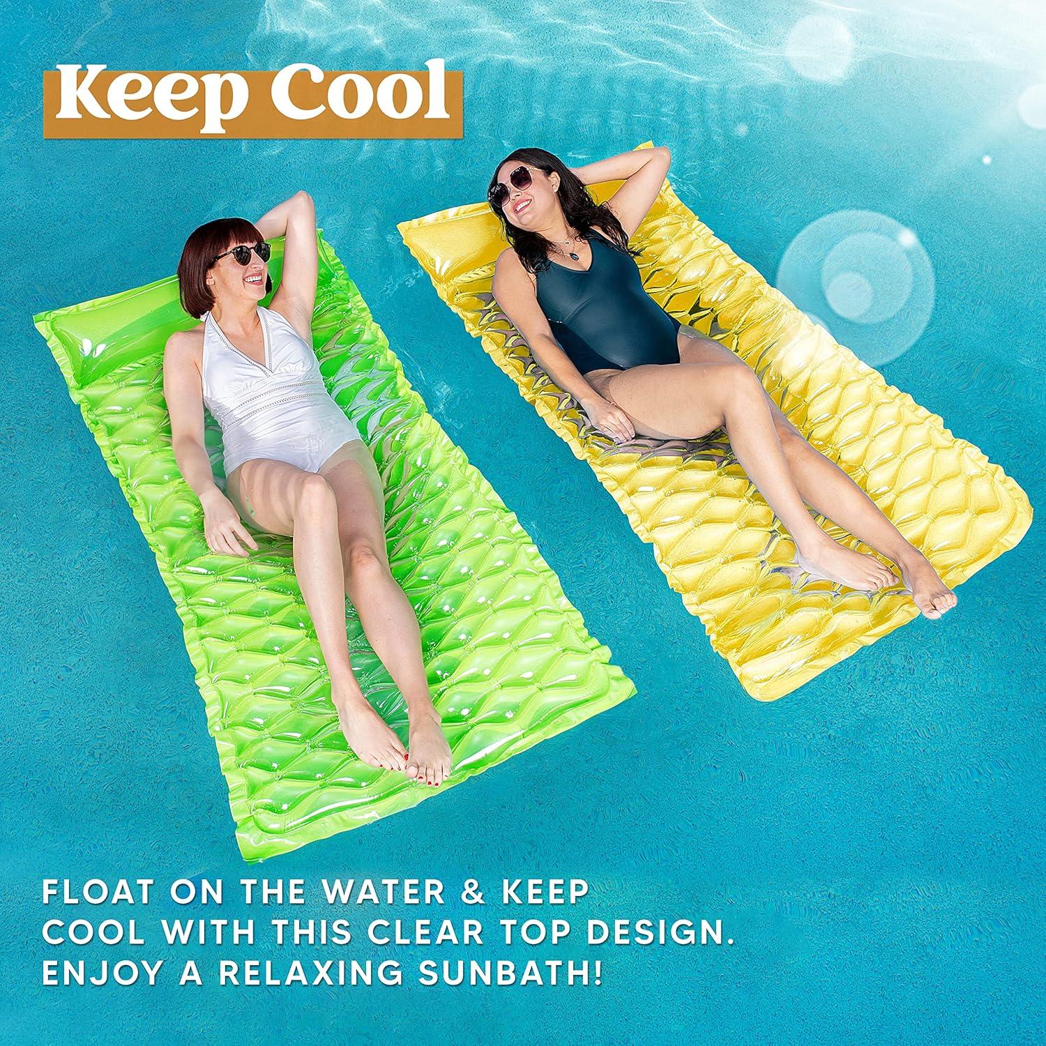 imageSLOOSH Inflatable Pool Floats RaftFloating Lounge for Adults64x32 inch Swimming Mat Pool Mattress with Headrest2 Pieces Float Air Mat for Summer Water Beach FunGreen Yellow