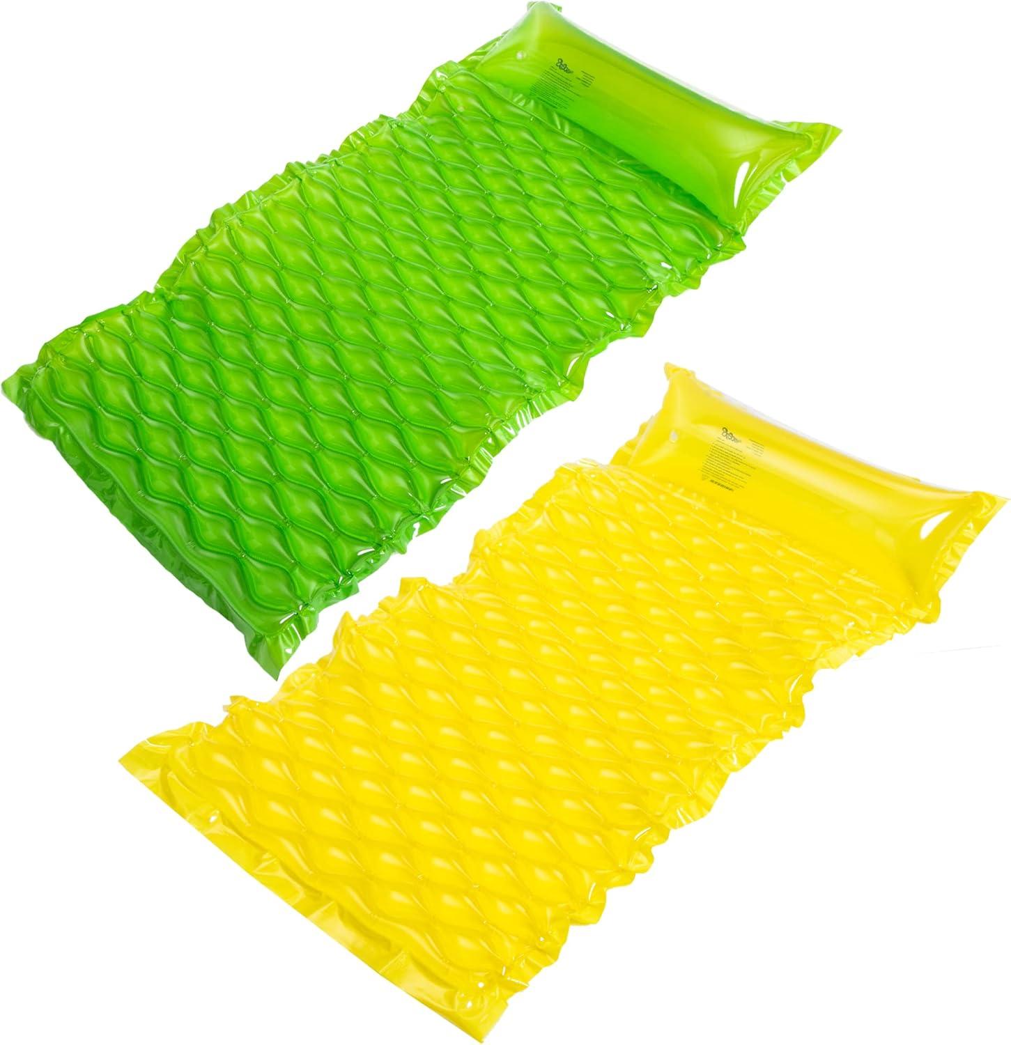 imageSLOOSH Inflatable Pool Floats RaftFloating Lounge for Adults64x32 inch Swimming Mat Pool Mattress with Headrest2 Pieces Float Air Mat for Summer Water Beach FunGreen Yellow