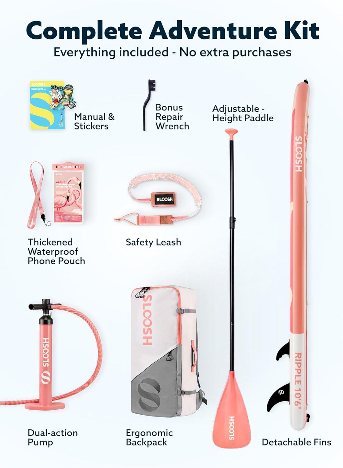 imageSLOOSH Inflatable Stand Up Paddle Board 106 Paddle Boards with Premium Accessories NonSlip EVA Deck UltraLight Carry Bag Pump Ripple SUP for Youth amp Adults of All Skill LevelsFlamingo Dawn