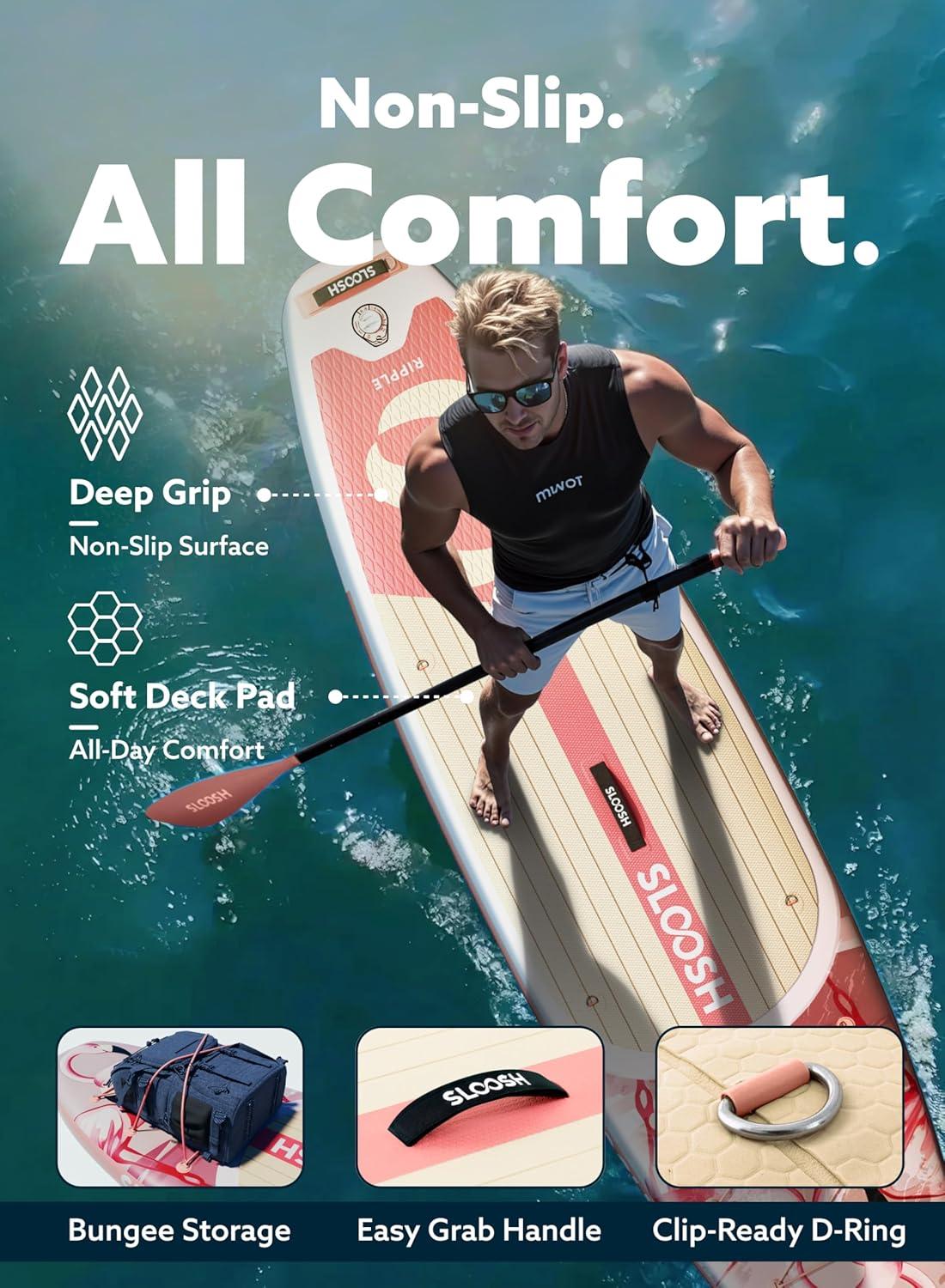 imageSLOOSH Inflatable Stand Up Paddle Board 106 Paddle Boards with Premium Accessories NonSlip EVA Deck UltraLight Carry Bag Pump Ripple SUP for Youth amp Adults of All Skill LevelsFlamingo Dawn