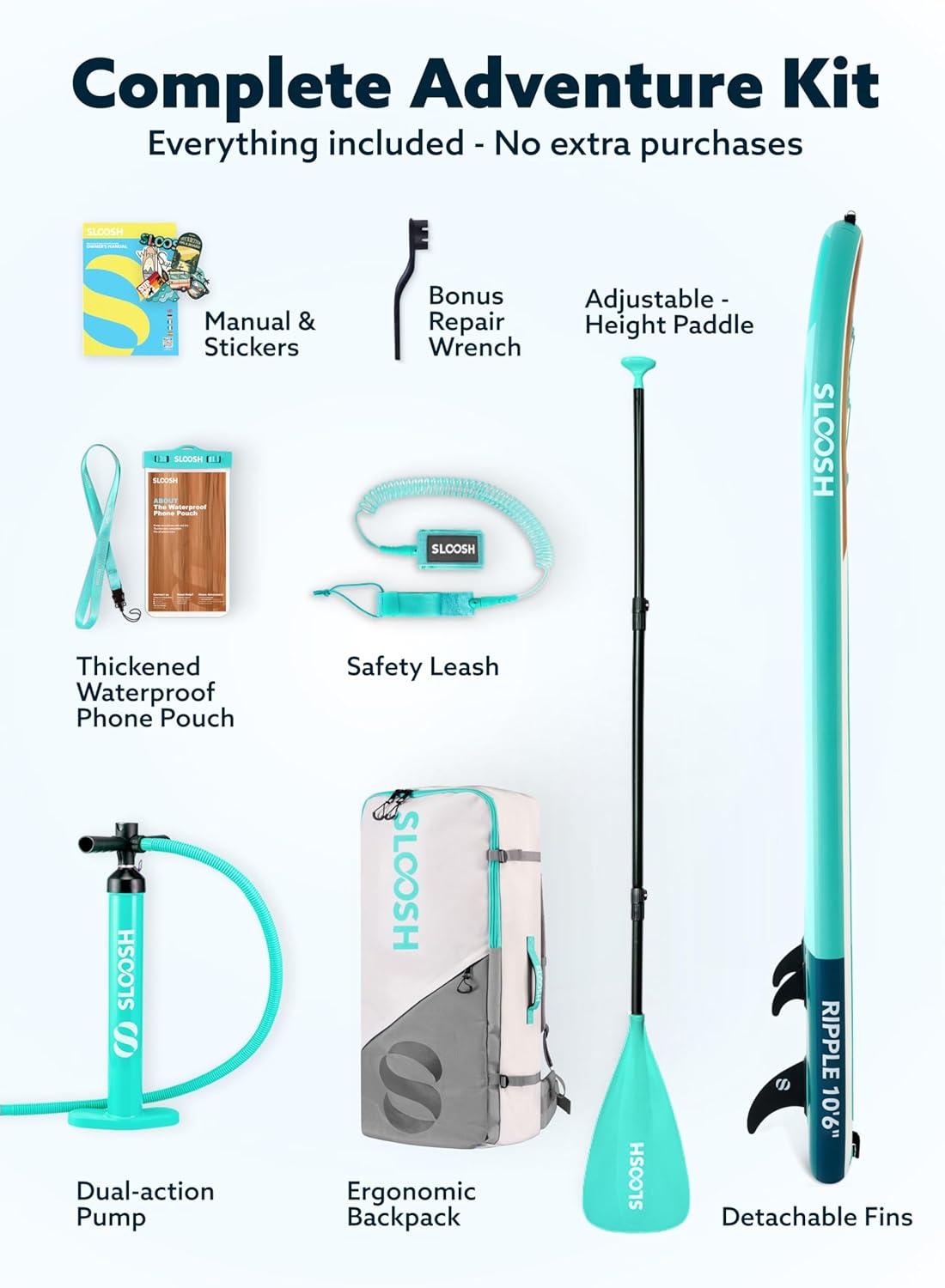 imageSLOOSH Inflatable Stand Up Paddle Board 106 Paddle Boards with Premium Accessories NonSlip EVA Deck UltraLight Carry Bag Pump Ripple SUP for Youth amp Adults of All Skill LevelsAqua Breeze