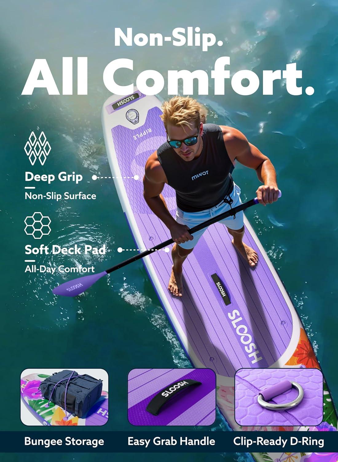 imageSLOOSH Inflatable Stand Up Paddle Board 106 Paddle Boards with Premium Accessories NonSlip EVA Deck UltraLight Carry Bag Pump Ripple SUP for Youth amp Adults of All Skill LevelsBright Burst