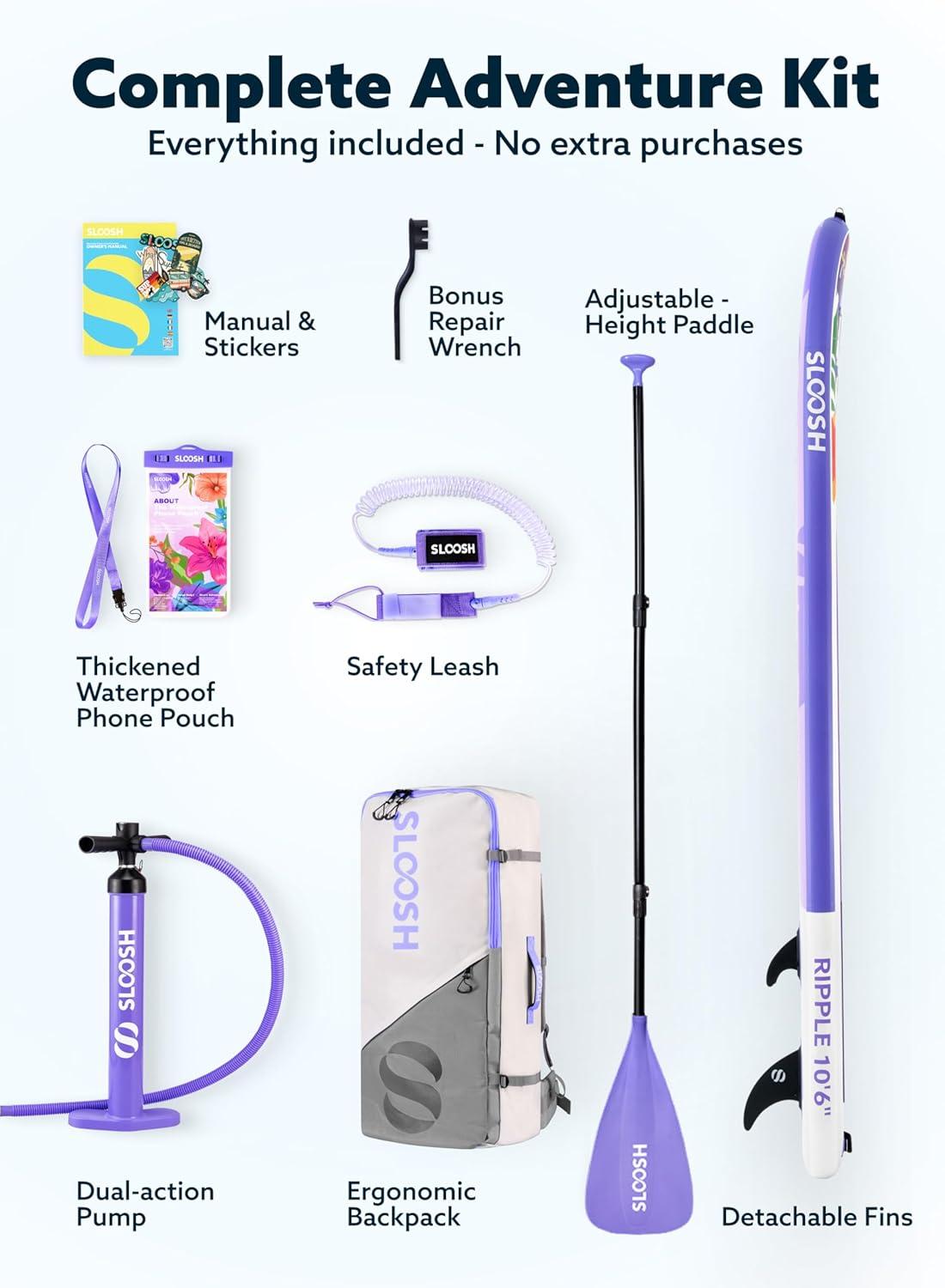 imageSLOOSH Inflatable Stand Up Paddle Board 106 Paddle Boards with Premium Accessories NonSlip EVA Deck UltraLight Carry Bag Pump Ripple SUP for Youth amp Adults of All Skill LevelsBright Burst