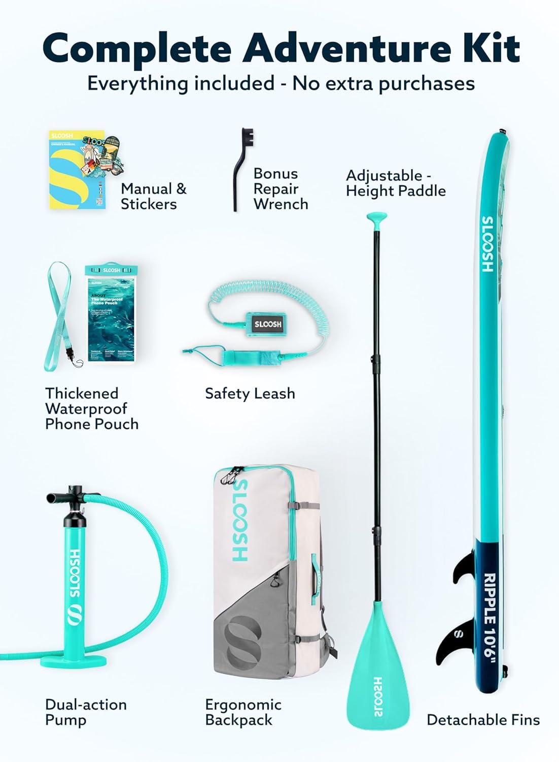 imageSLOOSH Inflatable Stand Up Paddle Board 106 Paddle Boards with Premium Accessories NonSlip EVA Deck UltraLight Carry Bag Pump Ripple SUP for Youth amp Adults of All Skill LevelsMisty Breeze