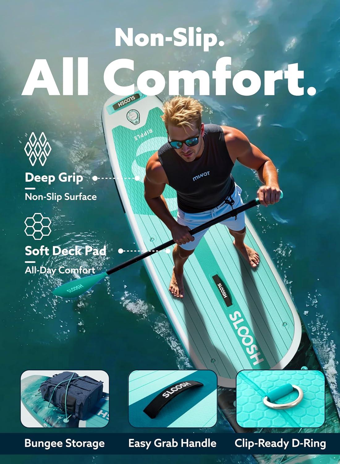 imageSLOOSH Inflatable Stand Up Paddle Board 106 Paddle Boards with Premium Accessories NonSlip EVA Deck UltraLight Carry Bag Pump Ripple SUP for Youth amp Adults of All Skill LevelsMisty Breeze