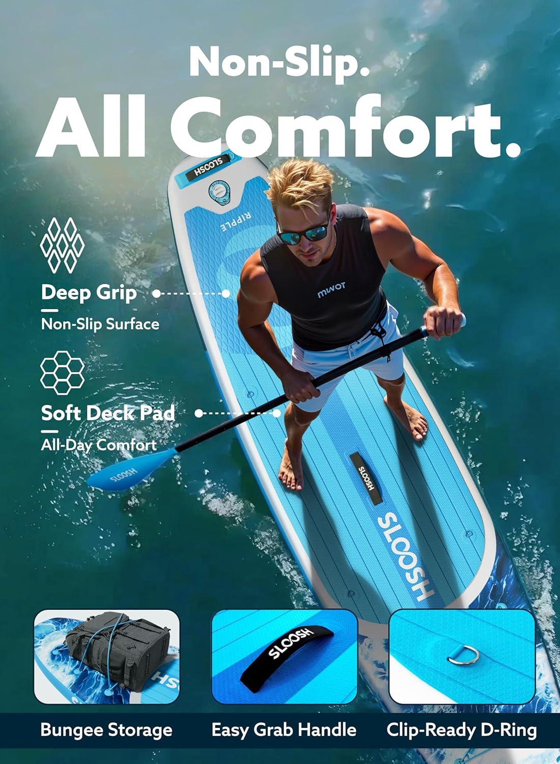 imageSLOOSH Inflatable Stand Up Paddle Board 106 Paddle Boards with Premium Accessories NonSlip EVA Deck UltraLight Carry Bag Pump Ripple SUP for Youth amp Adults of All Skill LevelsCoastal Splash
