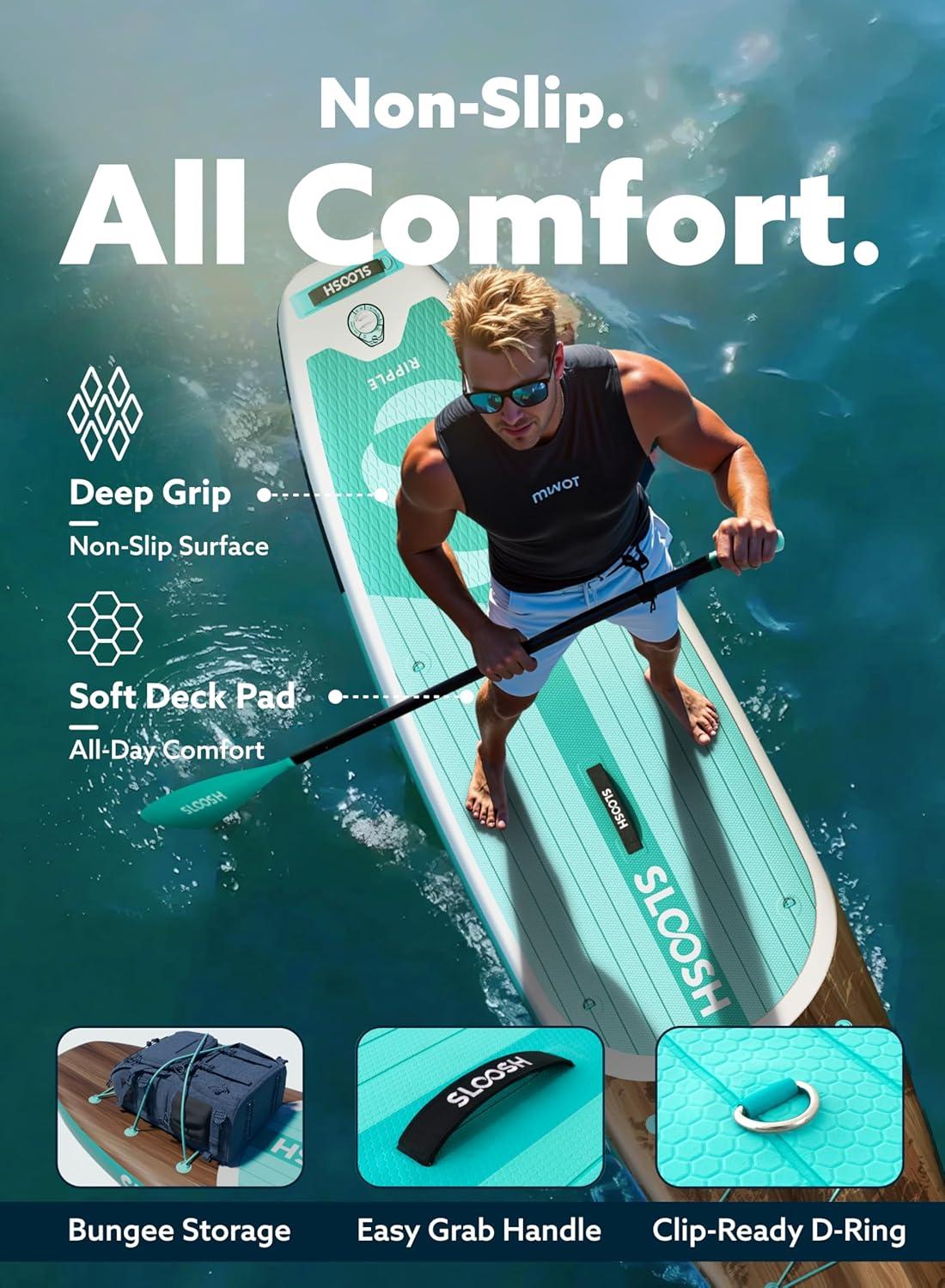 imageSLOOSH Inflatable Stand Up Paddle Board 106 Paddle Boards with Premium Accessories NonSlip EVA Deck UltraLight Carry Bag Pump Ripple SUP for Youth amp Adults of All Skill LevelsAqua Breeze