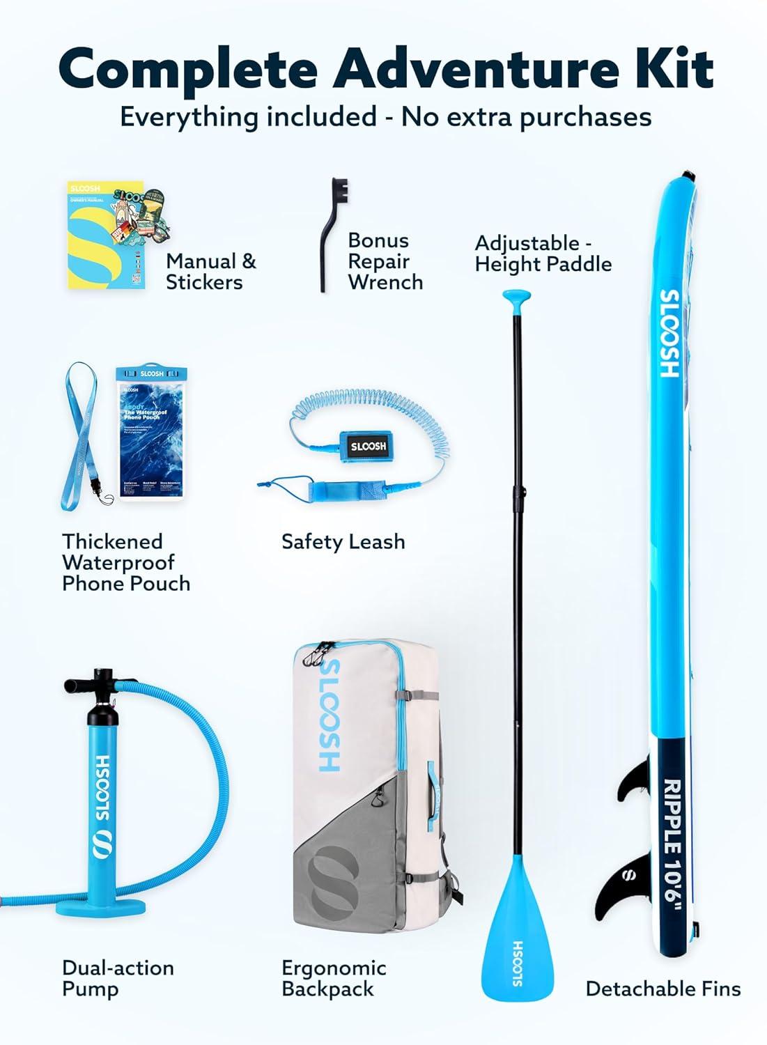imageSLOOSH Inflatable Stand Up Paddle Board 106 Paddle Boards with Premium Accessories NonSlip EVA Deck UltraLight Carry Bag Pump Ripple SUP for Youth amp Adults of All Skill LevelsCoastal Splash