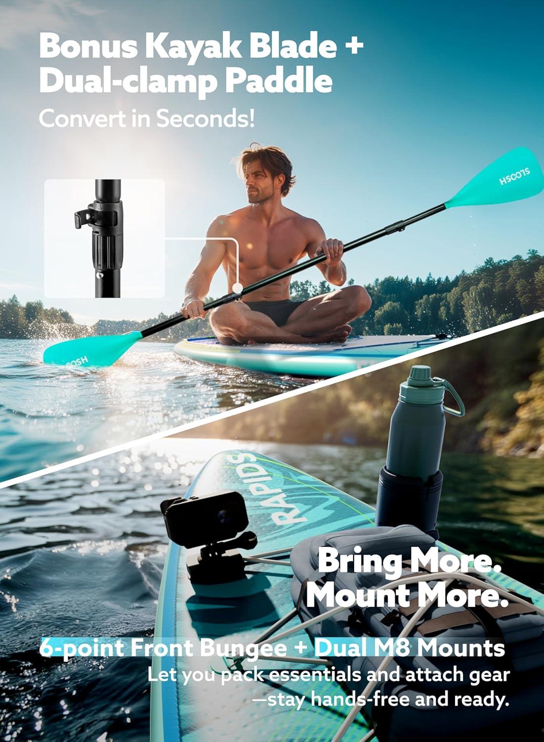 imageSLOOSH Inflatable Stand Up Paddle Board 116 Inflatable Paddle Boards with Premium Accessories NonSlip EVA Deck UltraLight Carry Bag Pump Rapids SUP for Youth amp AdultsAqua Surge
