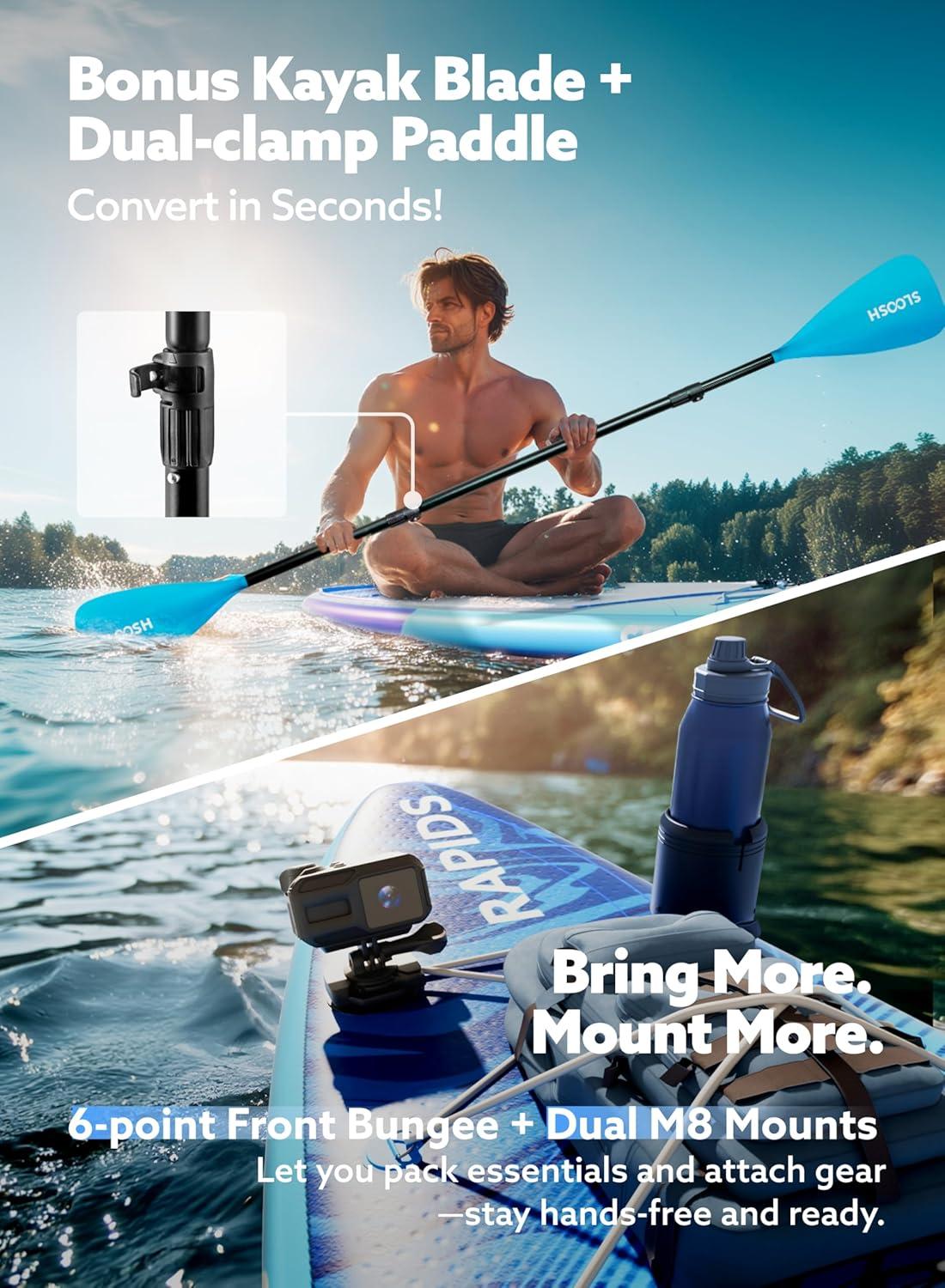 imageSLOOSH Inflatable Stand Up Paddle Board 116 Inflatable Paddle Boards with Premium Accessories NonSlip EVA Deck UltraLight Carry Bag Pump Rapids SUP for Youth amp AdultsArctic Drift