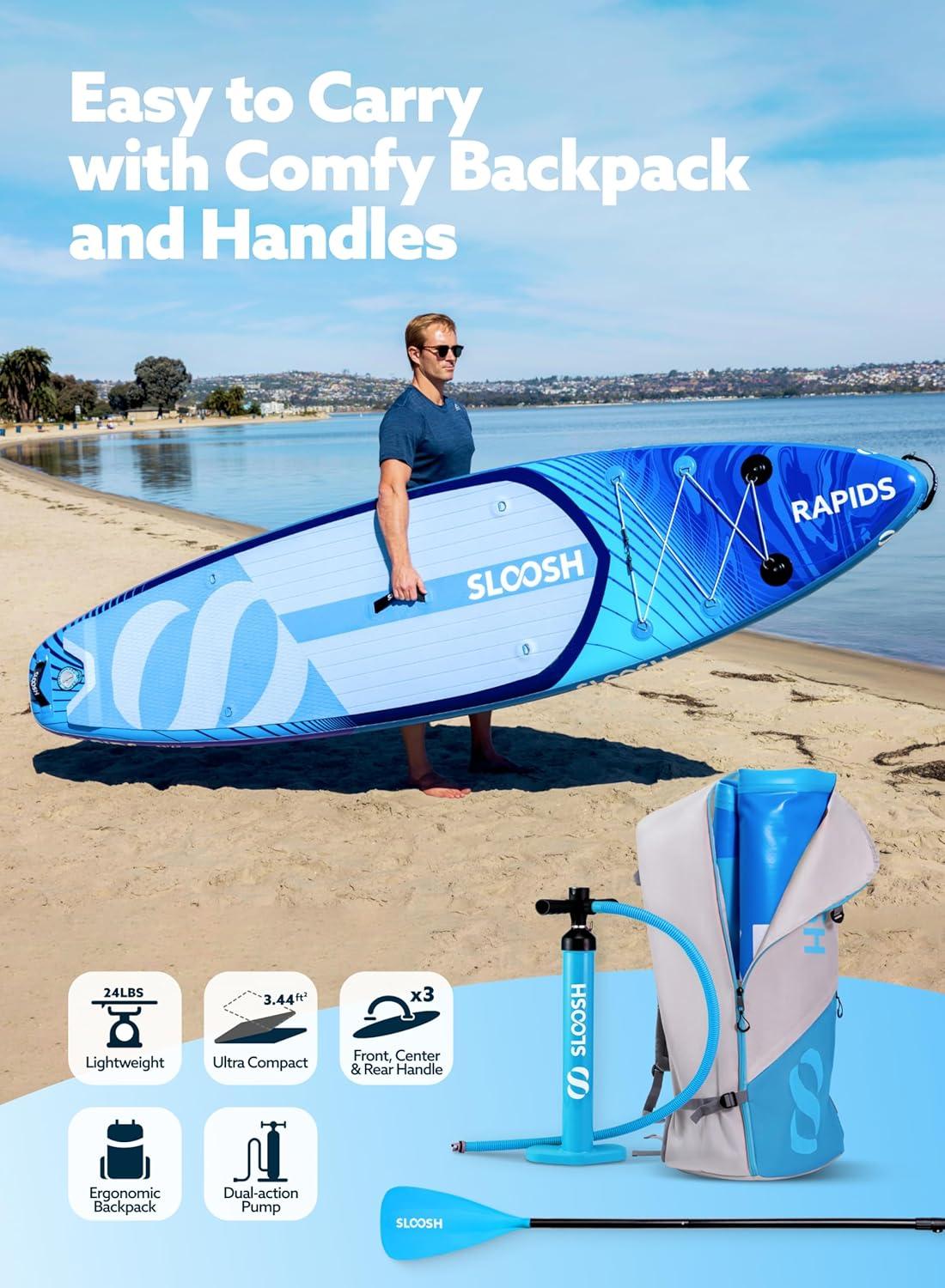 imageSLOOSH Inflatable Stand Up Paddle Board 116 Inflatable Paddle Boards with Premium Accessories NonSlip EVA Deck UltraLight Carry Bag Pump Rapids SUP for Youth amp AdultsArctic Drift